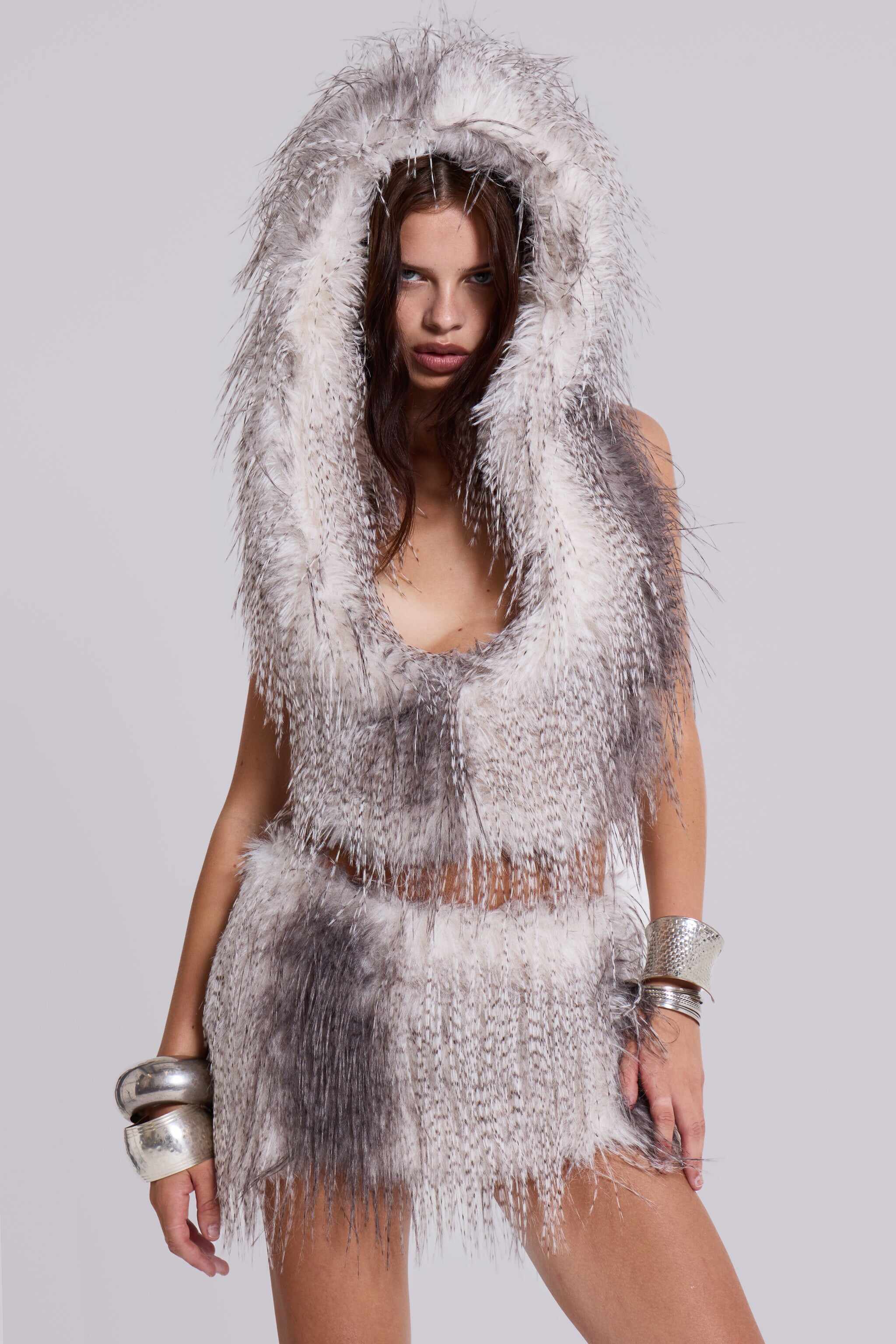Haka Faux Feather Fur Mini Skirt