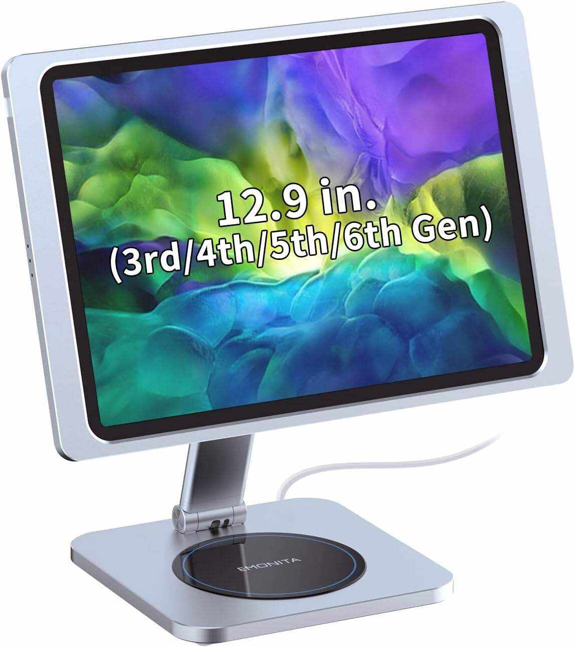 EMONITA Magnetic Stand with Charging Case for 10.2 Inch 7th / 8th / 9th Gen (2021/2020/2019). 18W USB C Fast Charging Cable Included, Foldable L Shape, Strong Magnets, 360 Rotation, 180 Tilt