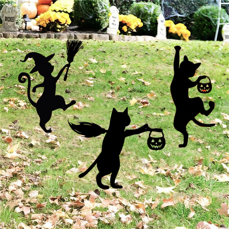 Halloween Cat Metal Yard Stake - Adorable Cat Sign