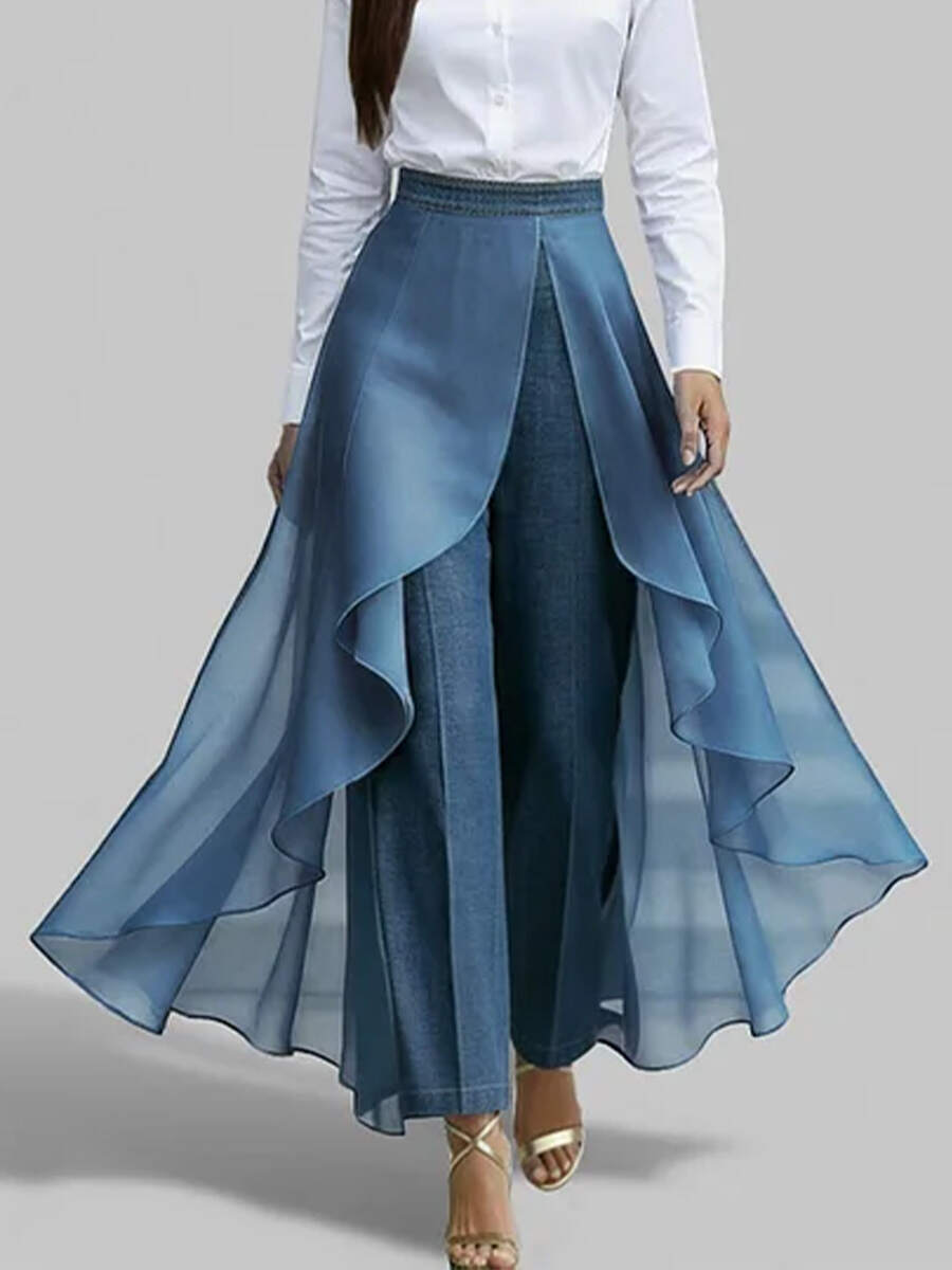 🔥Summer Arrivals🌟Women's High-waisted Casual Loose Chiffon Patchwork Jeans