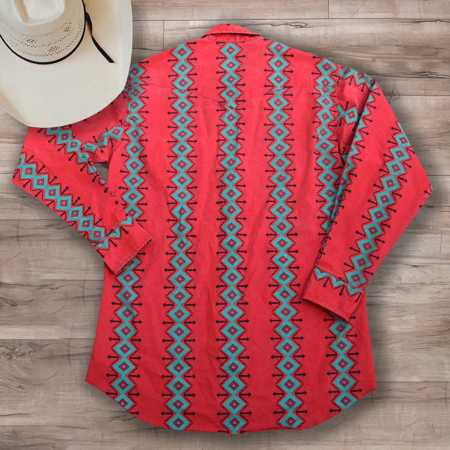 Men's Lapel Casual Western Red Totem Print Striped Shirt