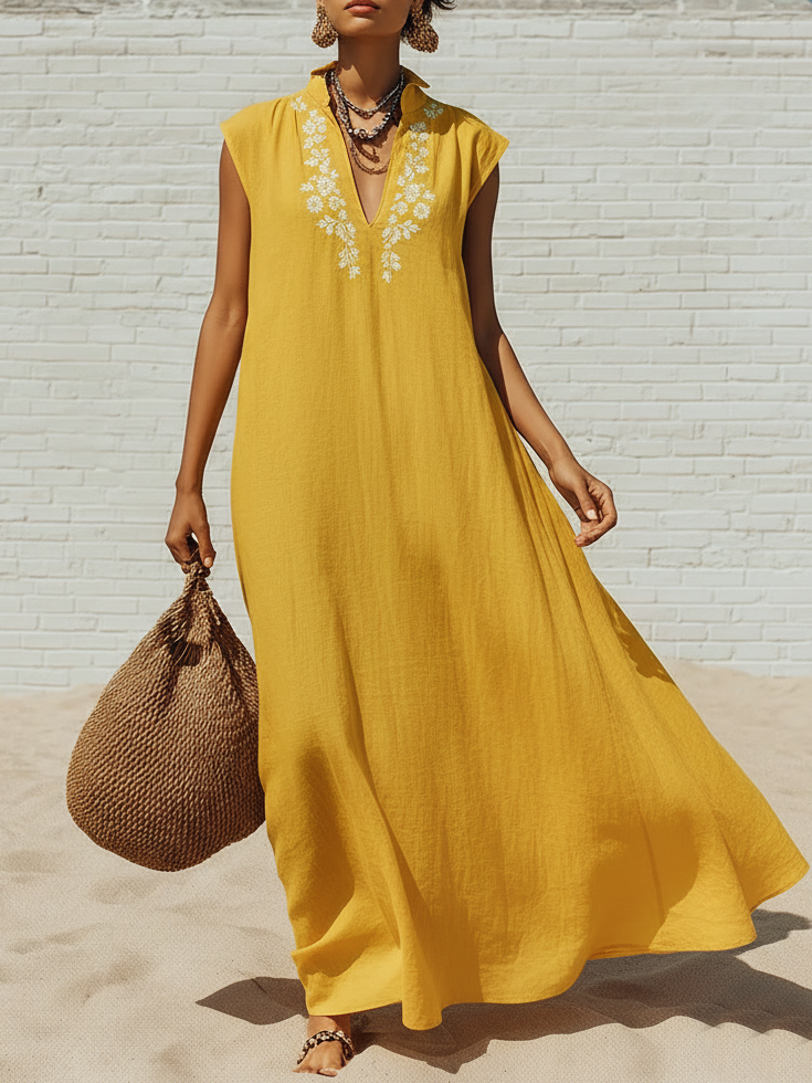 🔥Summer Arrivals🌟Vintage-style Vacation Floral Print Loose Cotton-linen Dress