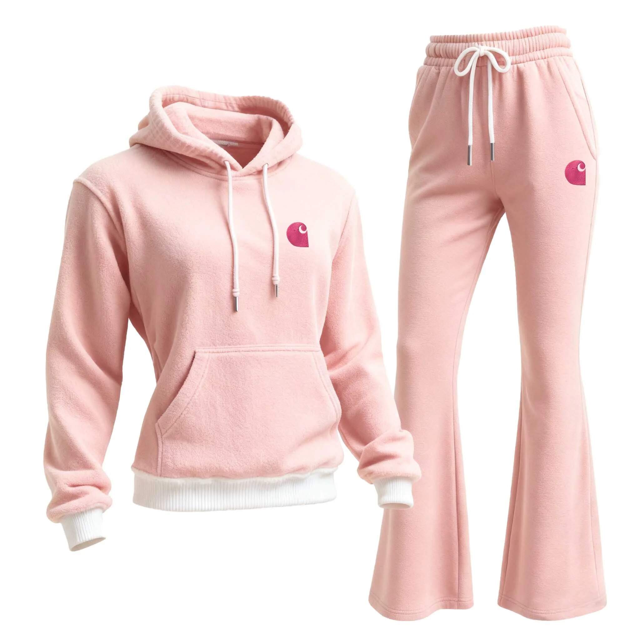 Pink Fleece Hoodie and Flare Sweatpants Set