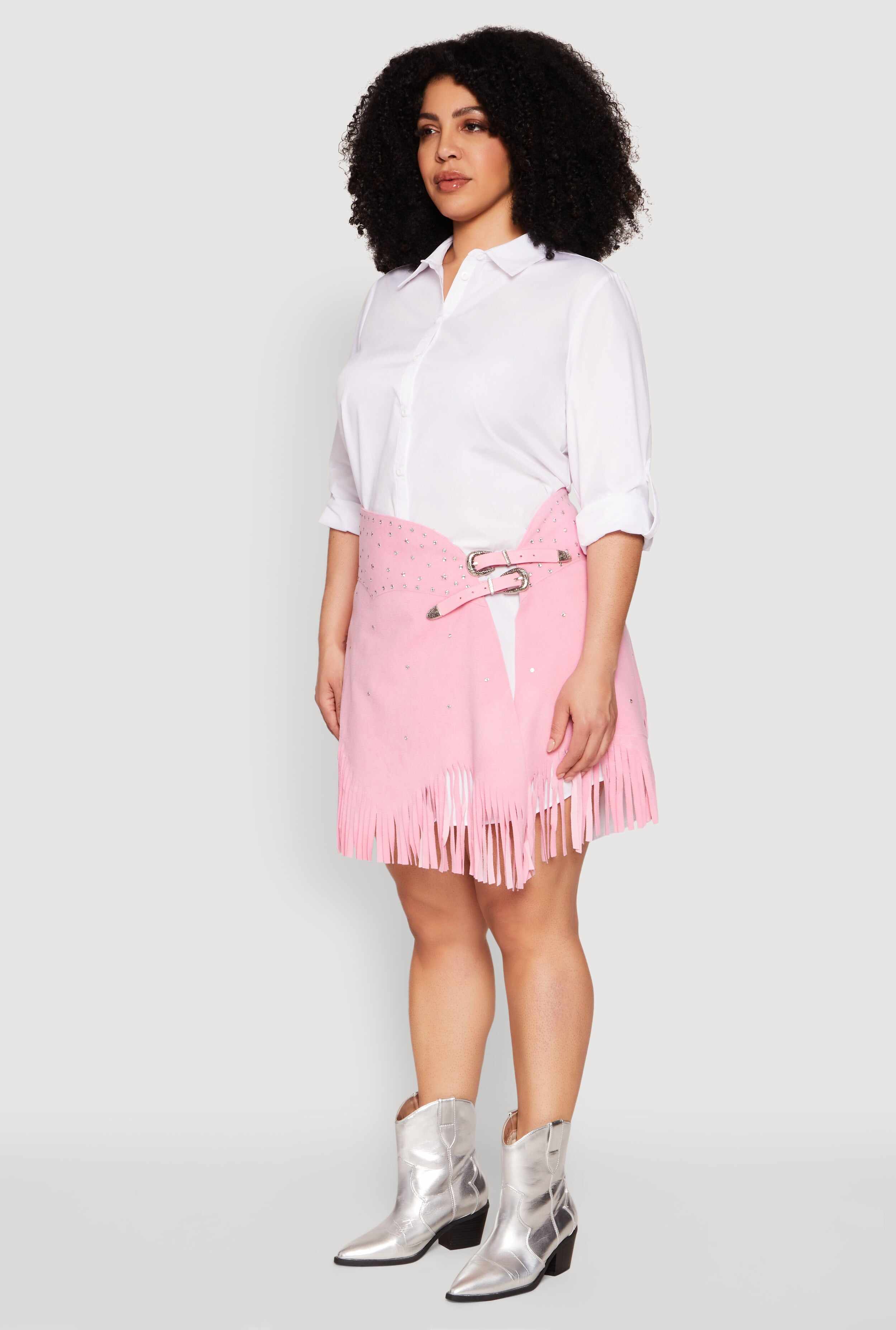 Plus Size Fringe Buckle Front Skirt