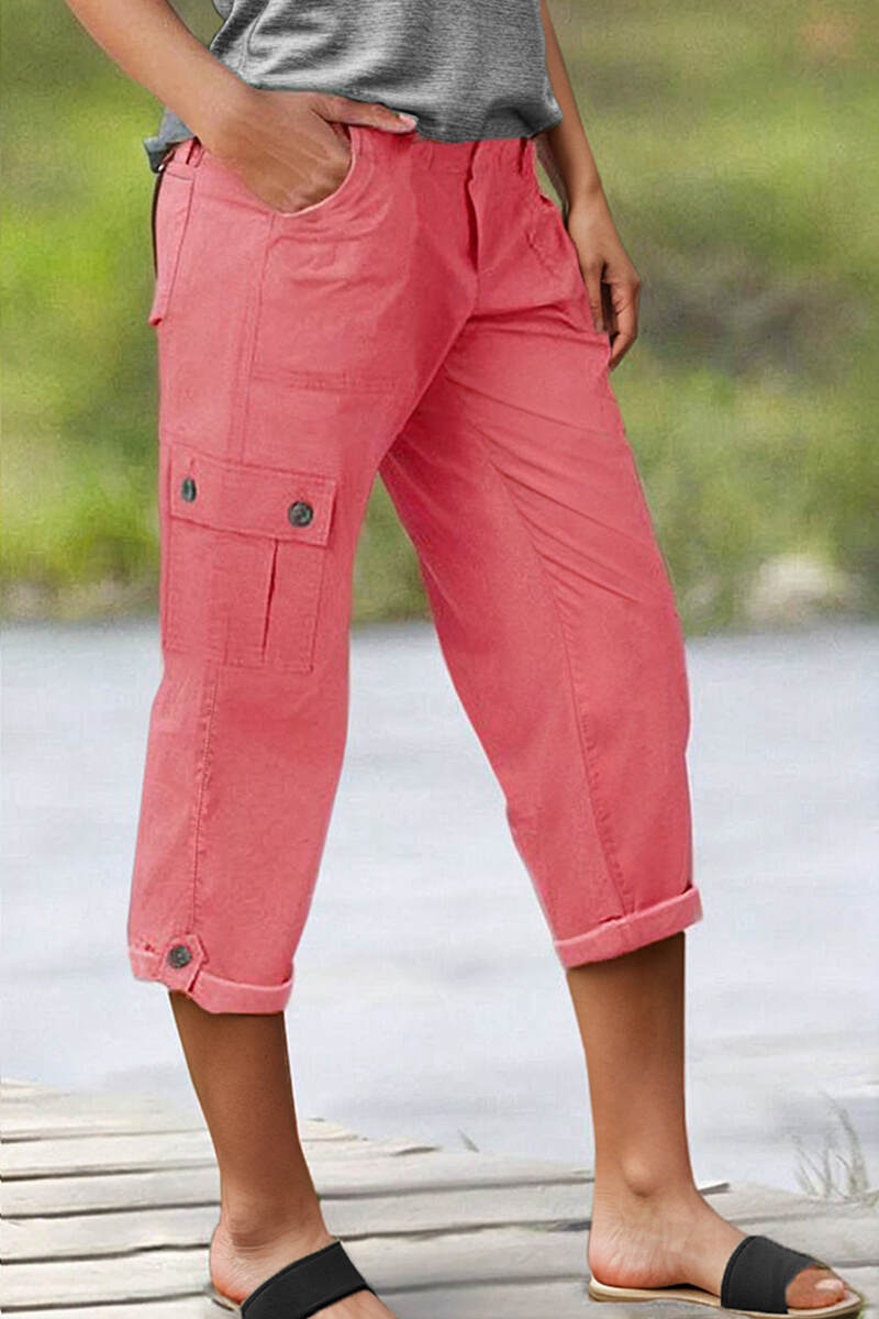🔥Roll Tab Hem Multi Pocket Capri Mid Waist Cargo Pants