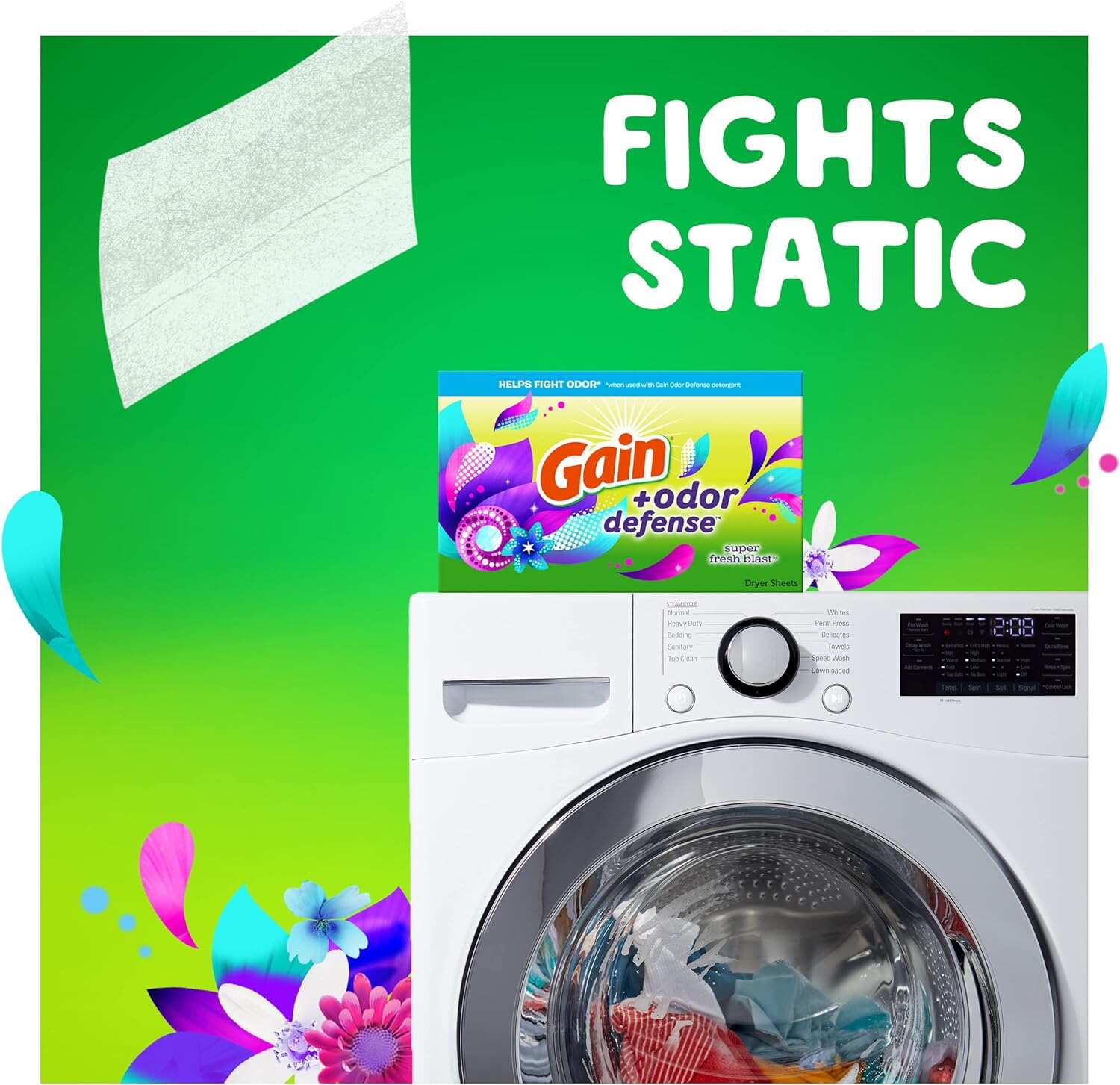 Gain + Odor Defense Dryer Sheets, Super Fresh Blast Scent Fabric Softener Sheets, 240 ct