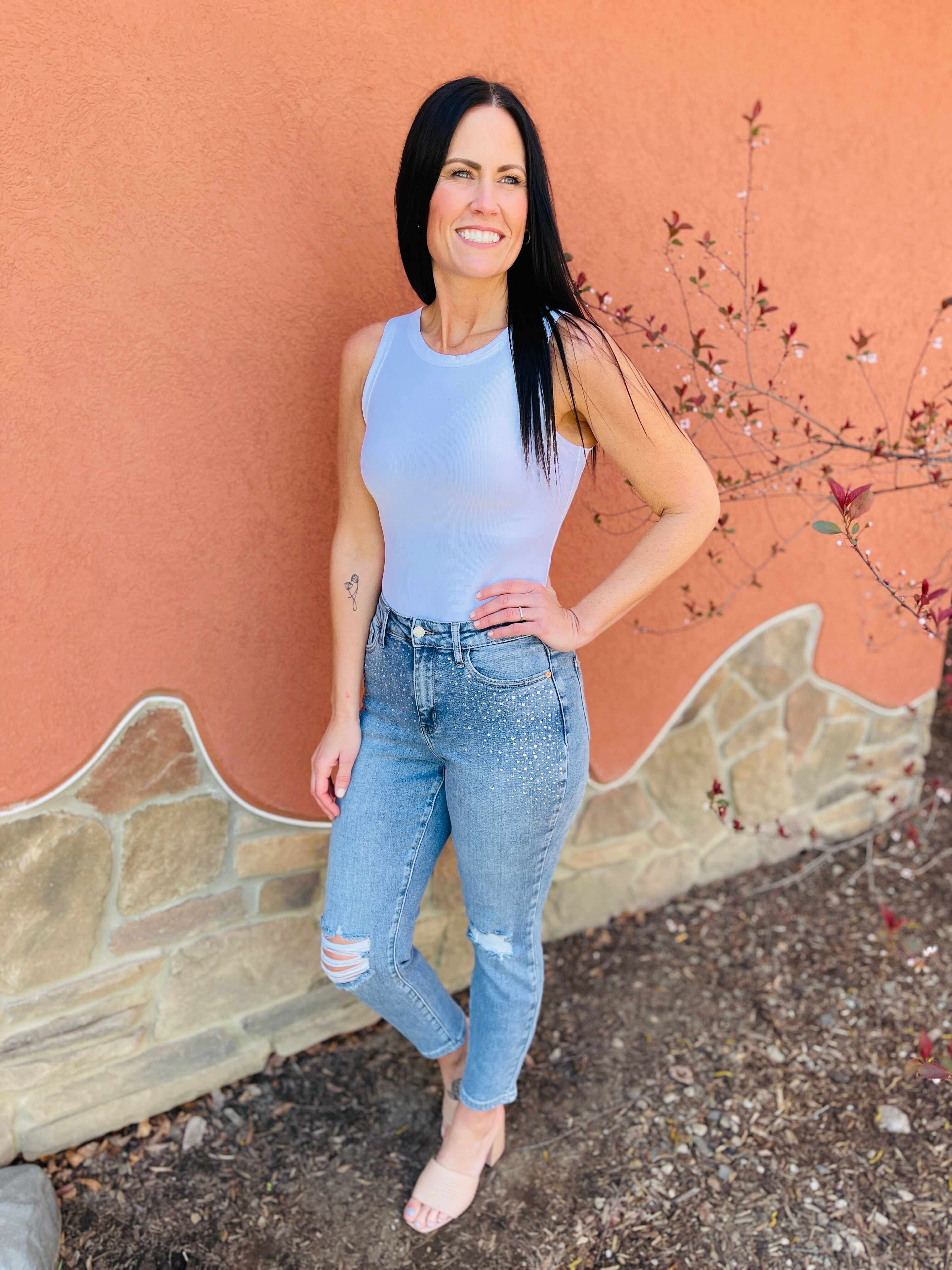 REG/CURVY Shine Bright Like a Diamond Rhinestone Straight Jeans