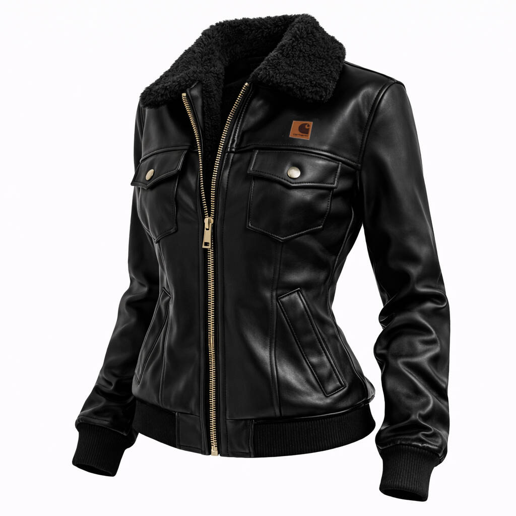 Women’s Leopard Print Faux Leather Jacket with Sherpa Collar