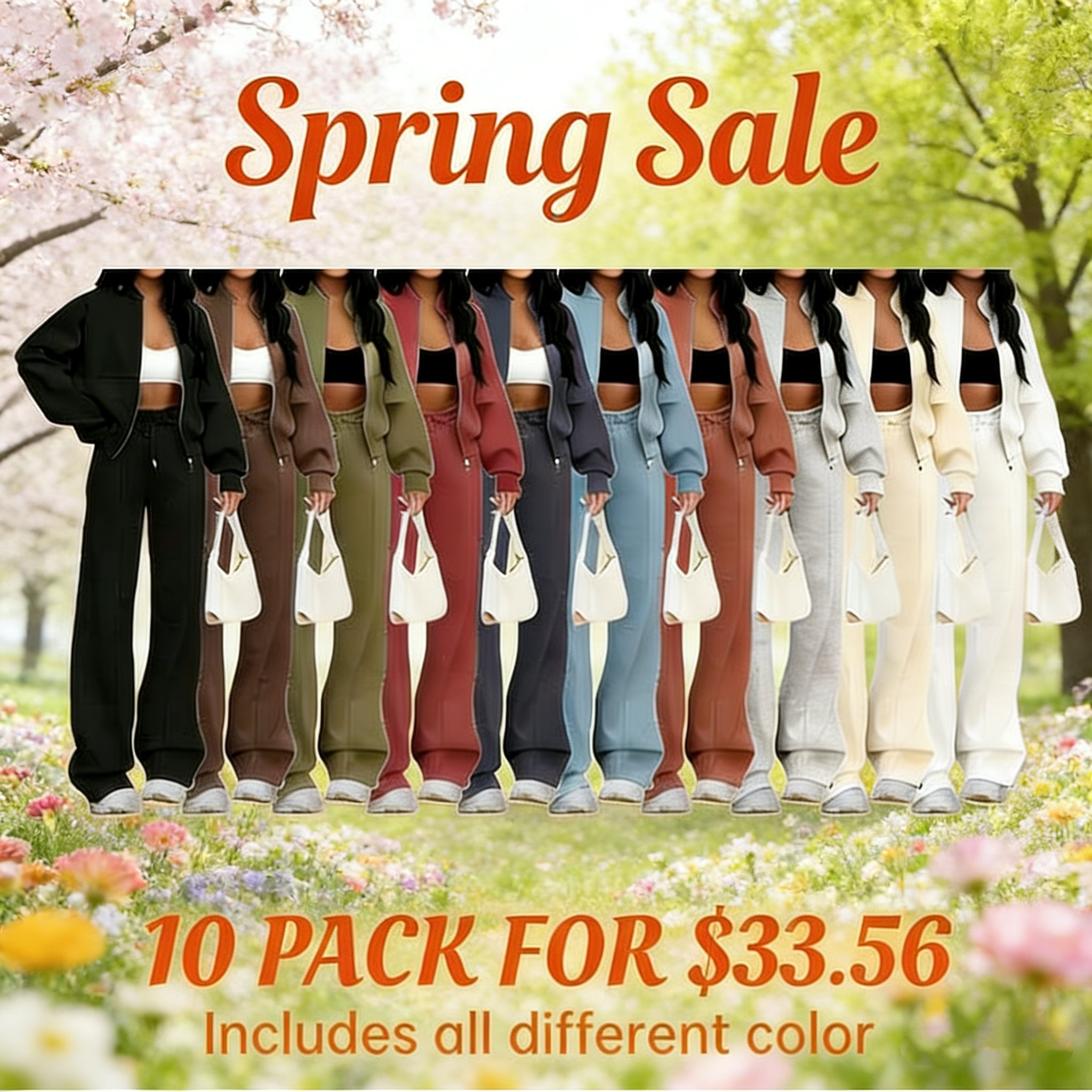 Spring Sale🔥Women's Fall 2 Piece Sweatsuits Set Long Sleeve Zip Up Sweatshirt Wide Leg Sweatpants Lounge Sets