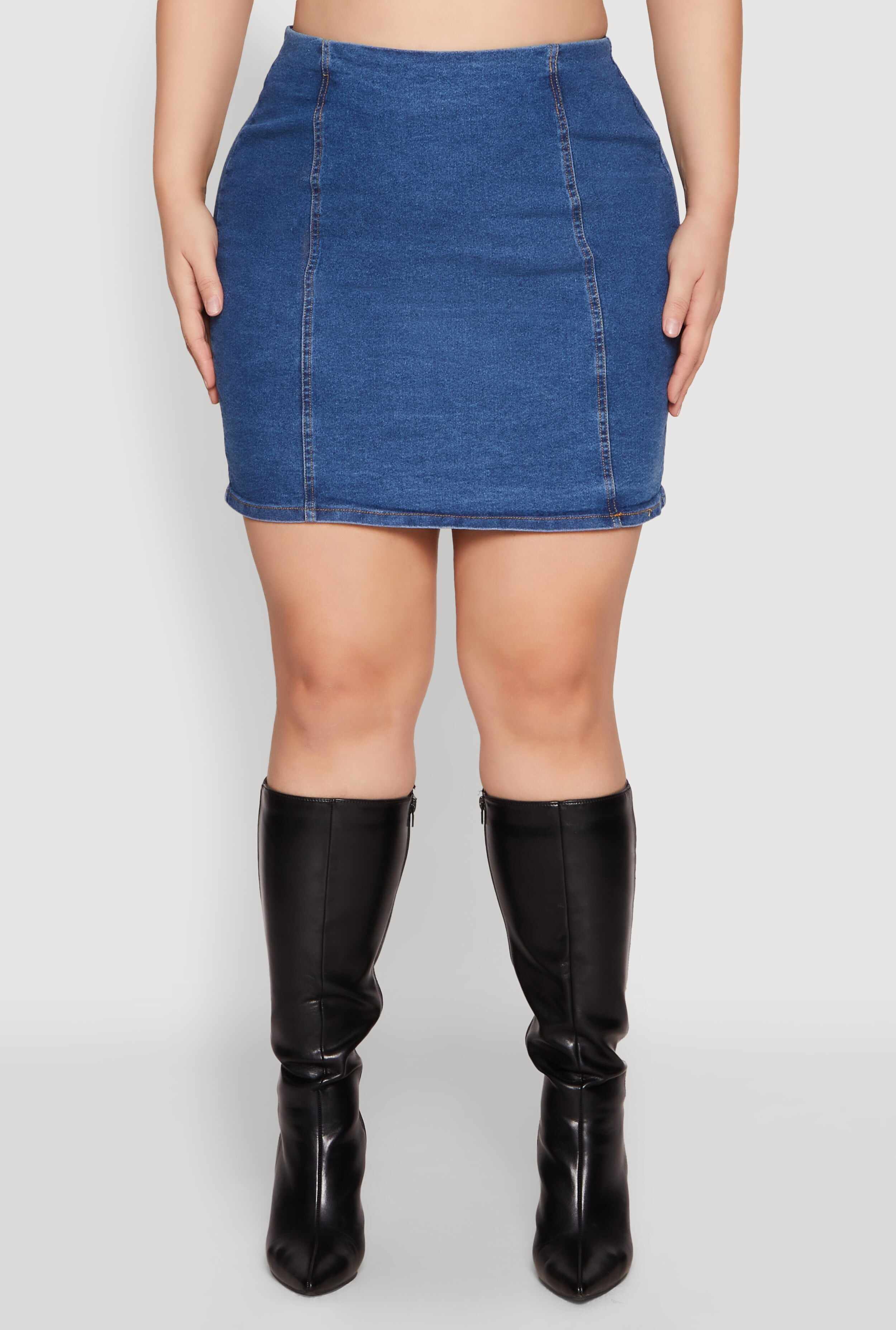 Plus Size Zip Back Denim Mini Skirt
