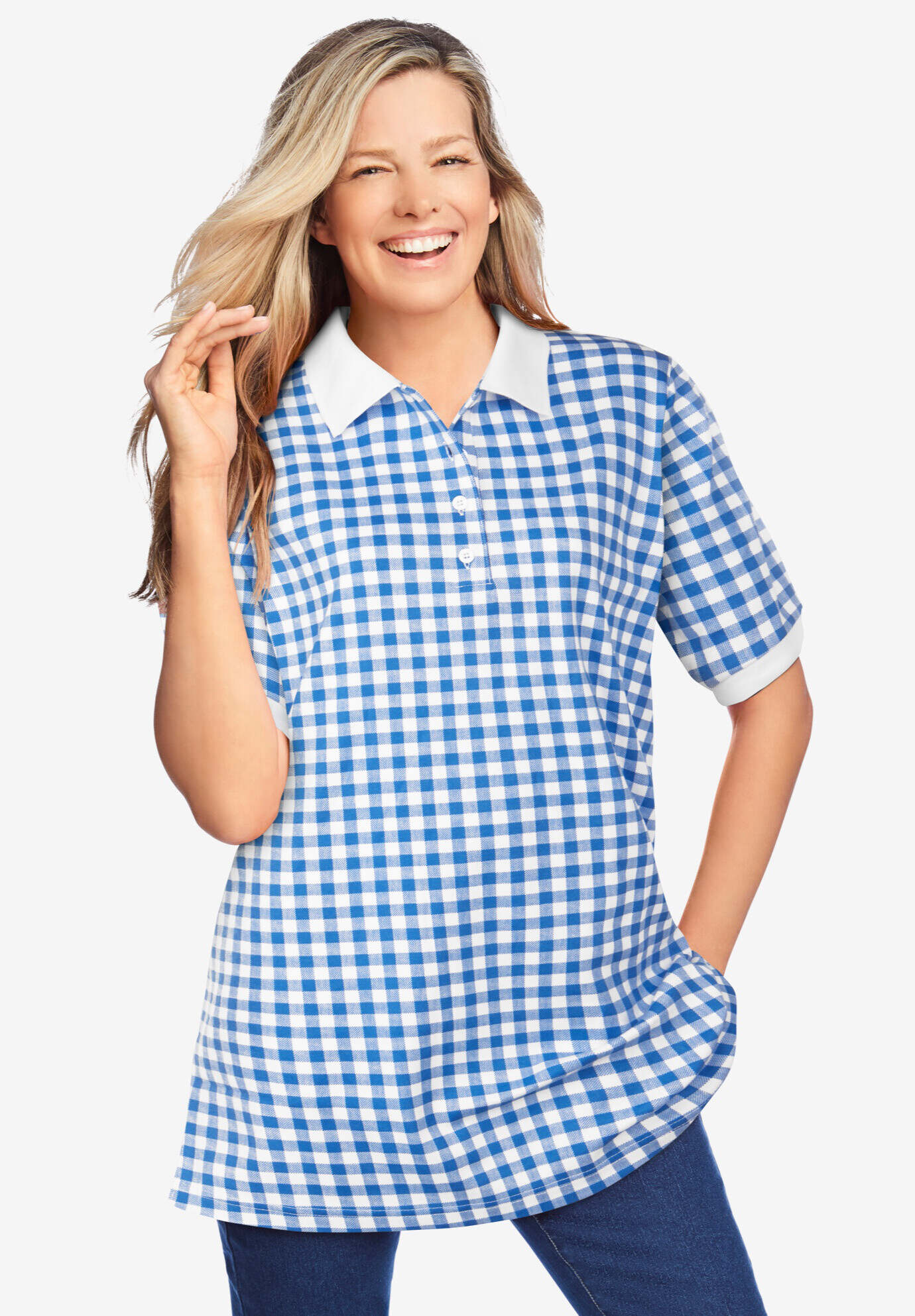 Elbow-Sleeve Polo Tunic