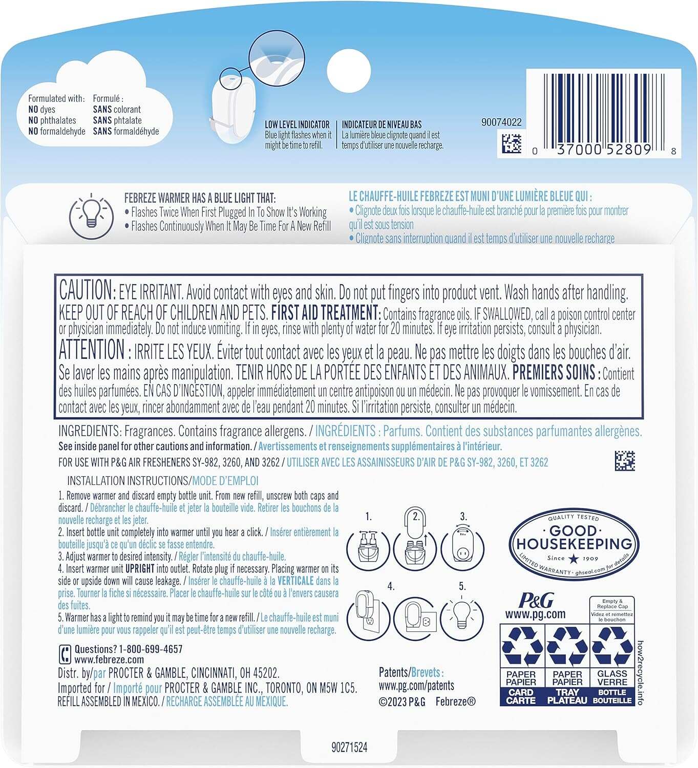 Febreze Odor-Fighting Fade Defy PLUG Air Freshener, Mountain, Ocean, Amber, (3) .87 fl. oz. Oil Refills