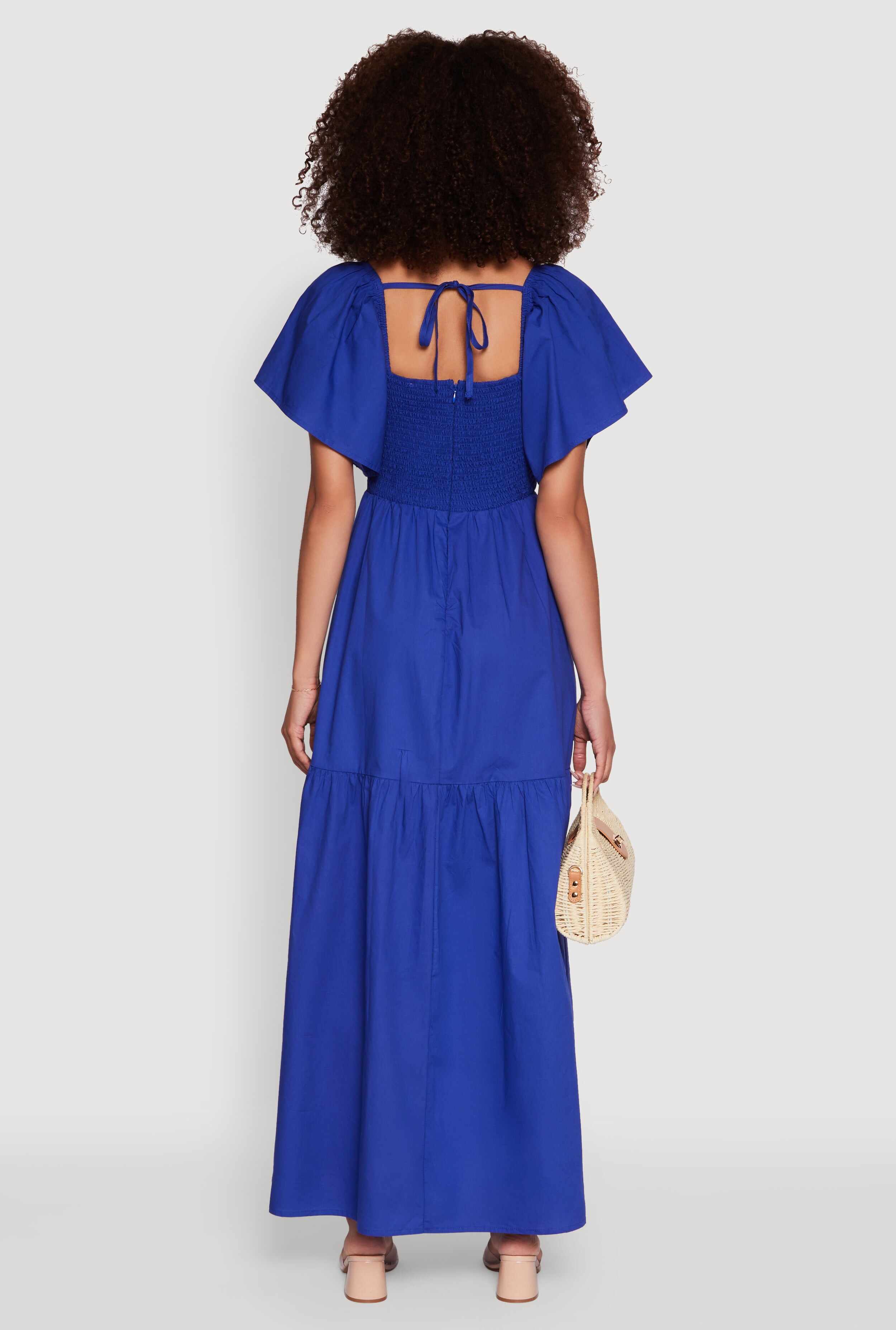Tie Back Square Neck Tiered Maxi Dress
