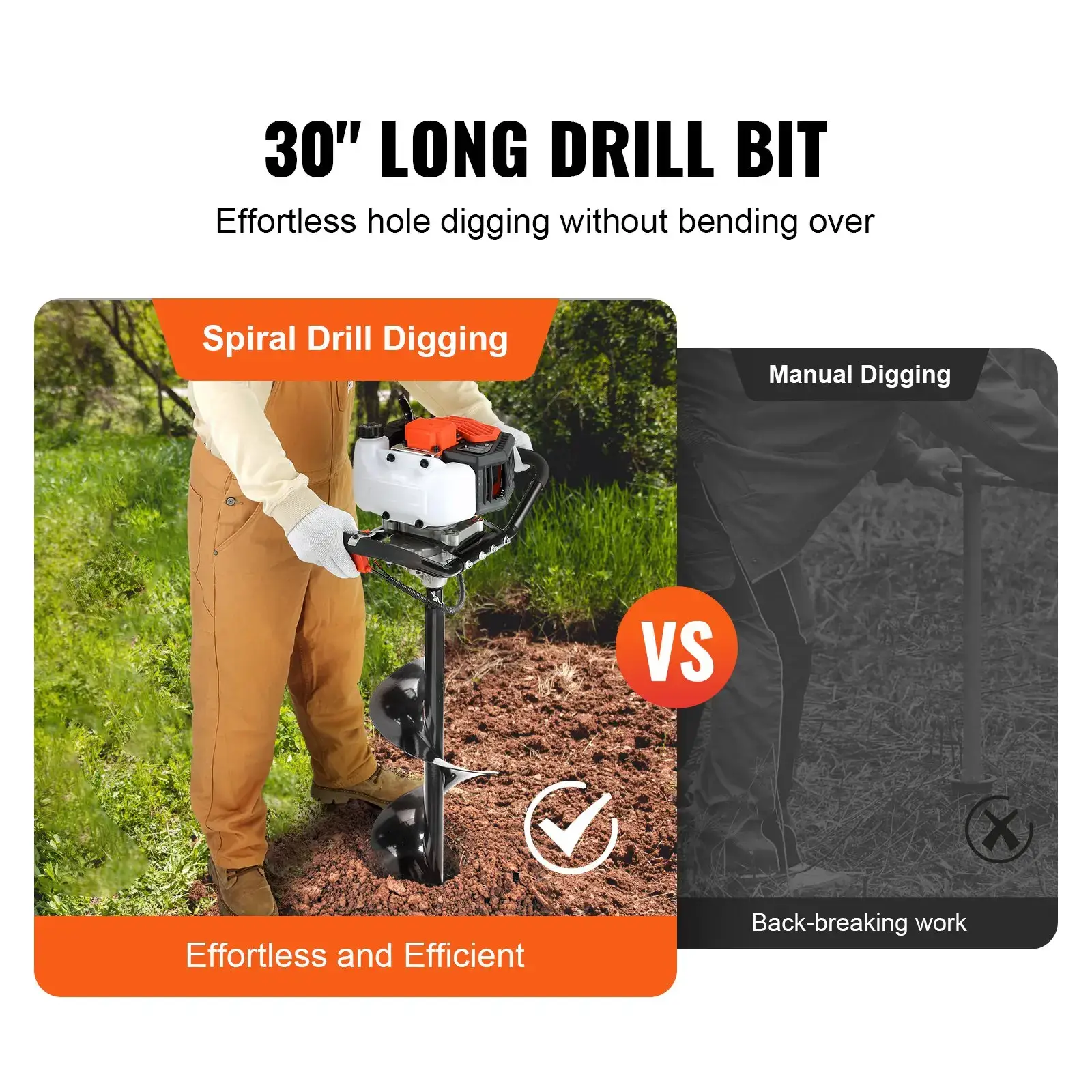 Post Hole Digger,  52cc 1450W Auger Post Hole digger, Gas Powered Earth Digger with Two Earth Auger Drill Bit 6