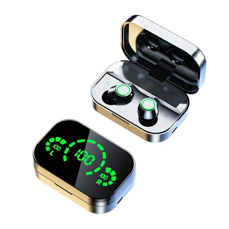 1 Set Wireless Earphones With Mirror Digital Display, Hifi Sound Quality, High Power, Emergency Charging Function For In-Ear Wireless Earphones, High-definition Voice Touch Operation, Automatic Connection To Binaural Call Earphones Charging Level Display