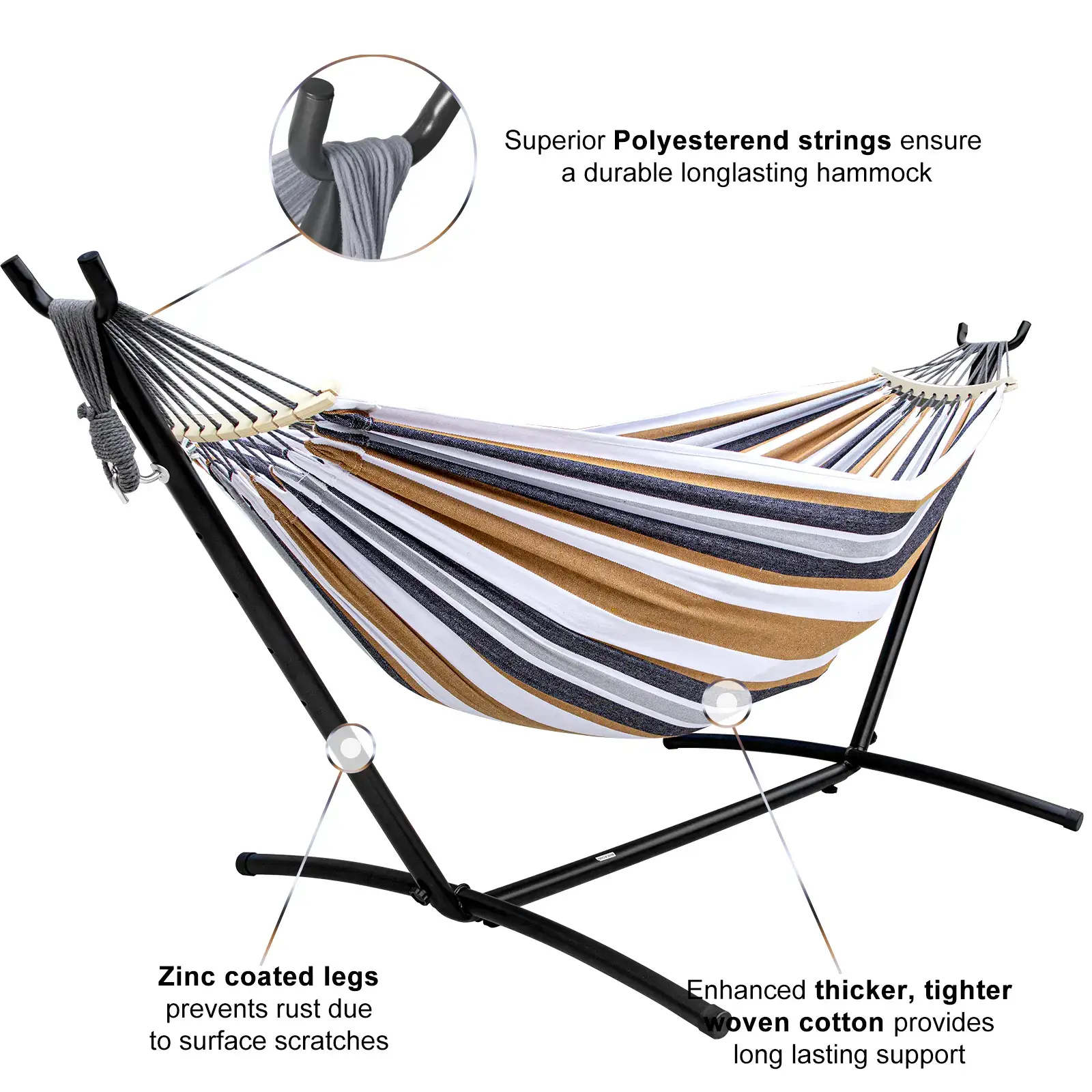 Hammock with Heavy Duty Steel Stand, 450lb Weight Capacity, Carry Bag & Anti-Roll Balance Beams Included