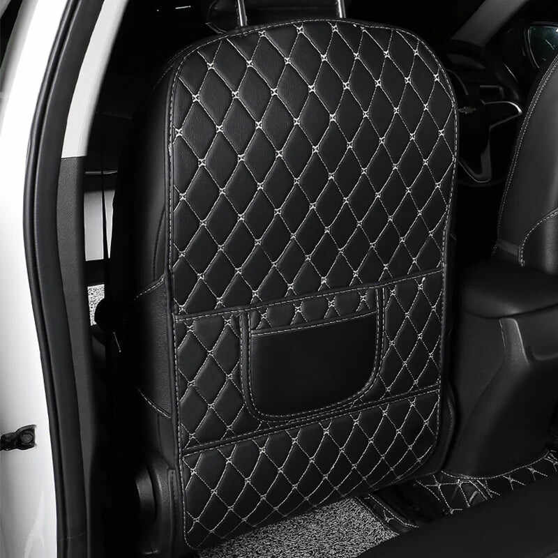 Car Seat Back Anti-Kick Pad with Storage - Premium Leather Seat Protector