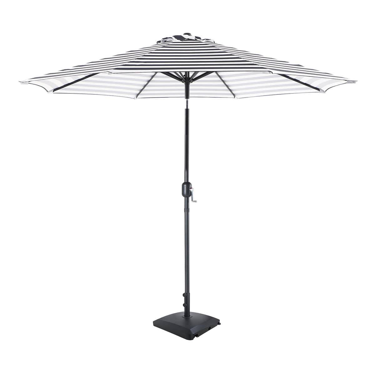 Black Awning Stripe Crank & Tilt Round Patio Umbrella, 9'
