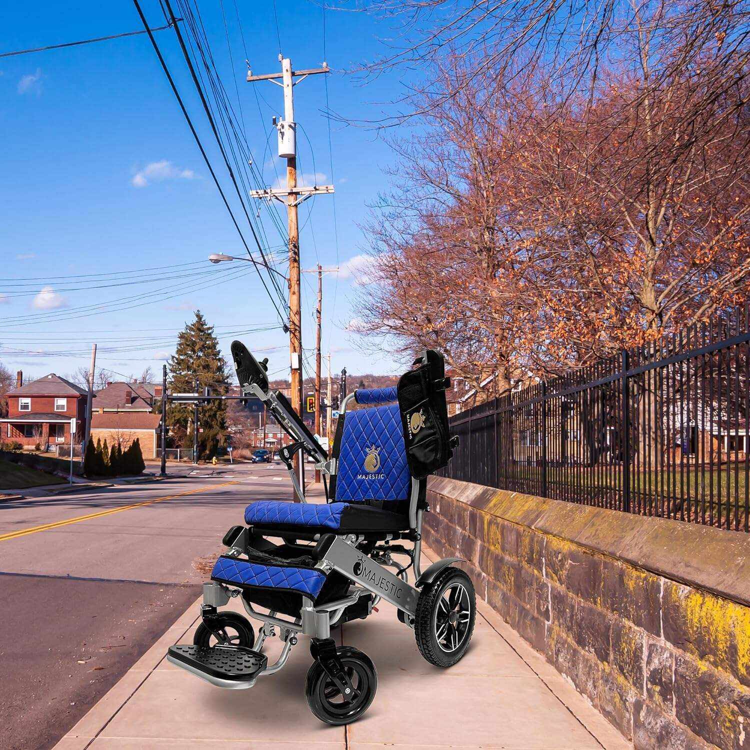 MALISA Electric Wheelchair for Adults, Portable All Terrain Lightweight Wheelchairs, Foldable Motorized Power Wheel Chair, Leather Seat (17.5