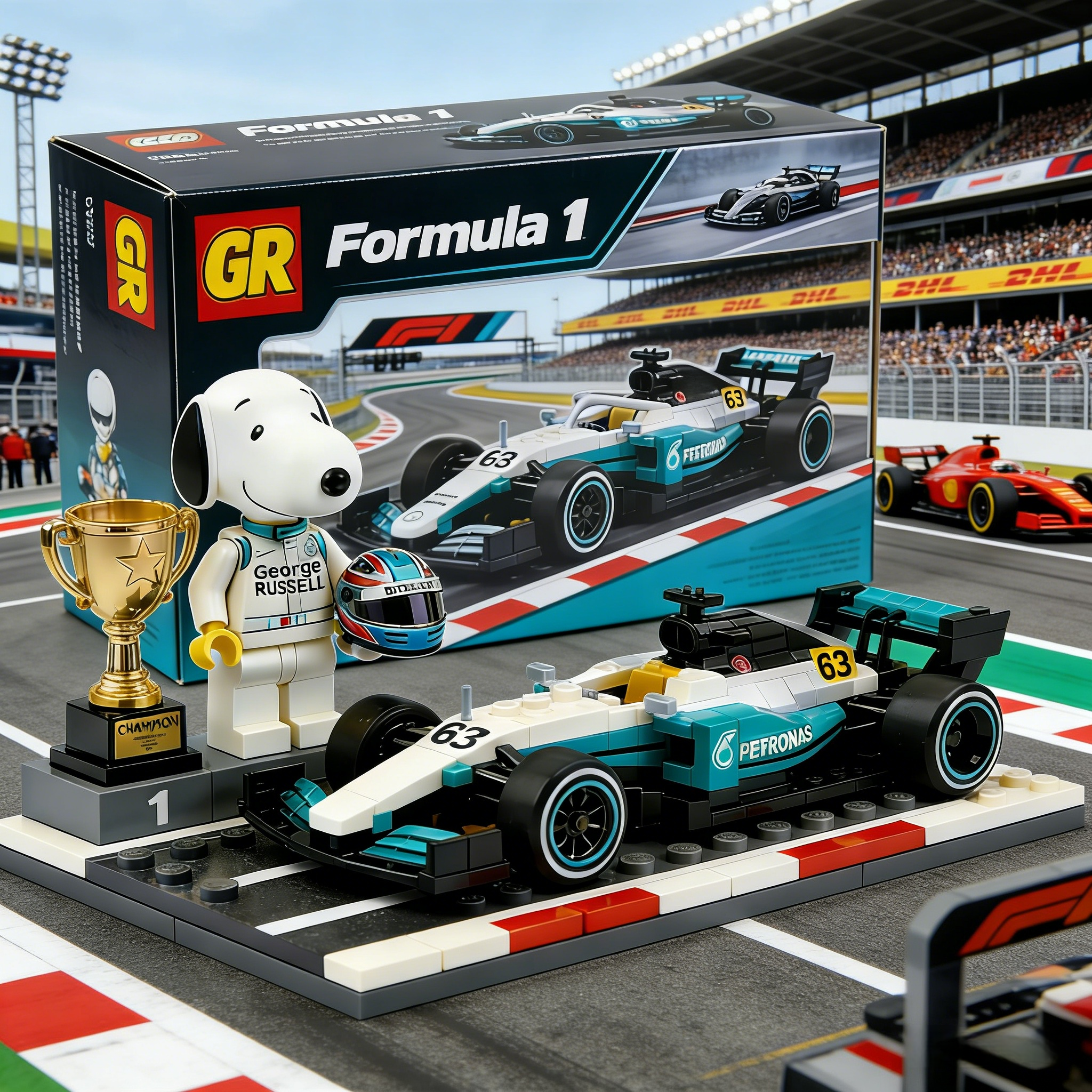 George Russell: F1 Champion Podium – Snoopy Edition Building Set 🏁🐶