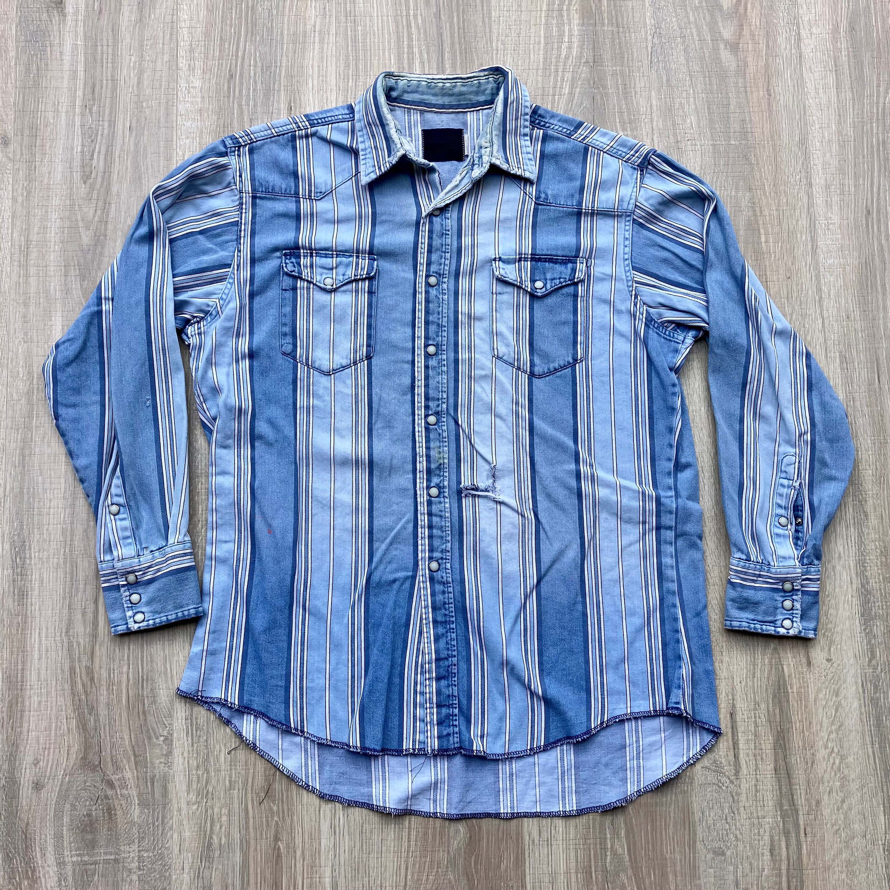 Men's Western Fashion Blue Striped Long Sleeve Shirt