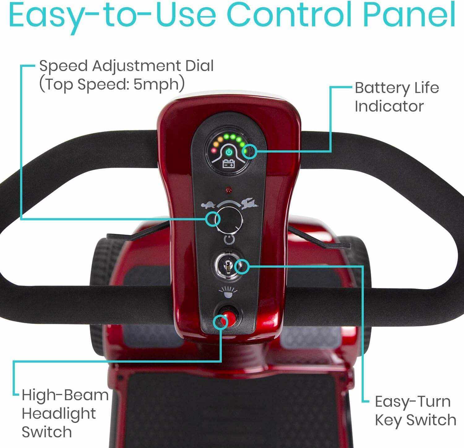 Vive Mobility Scooter (Series A) - 4 Wheel Electric Powered Wheelchair Mobile Device for Adults, Seniors - TSA Approved Wheel Chair, Compact, Travel - Long Range Battery, Shock Absorbing (Ruby Red)