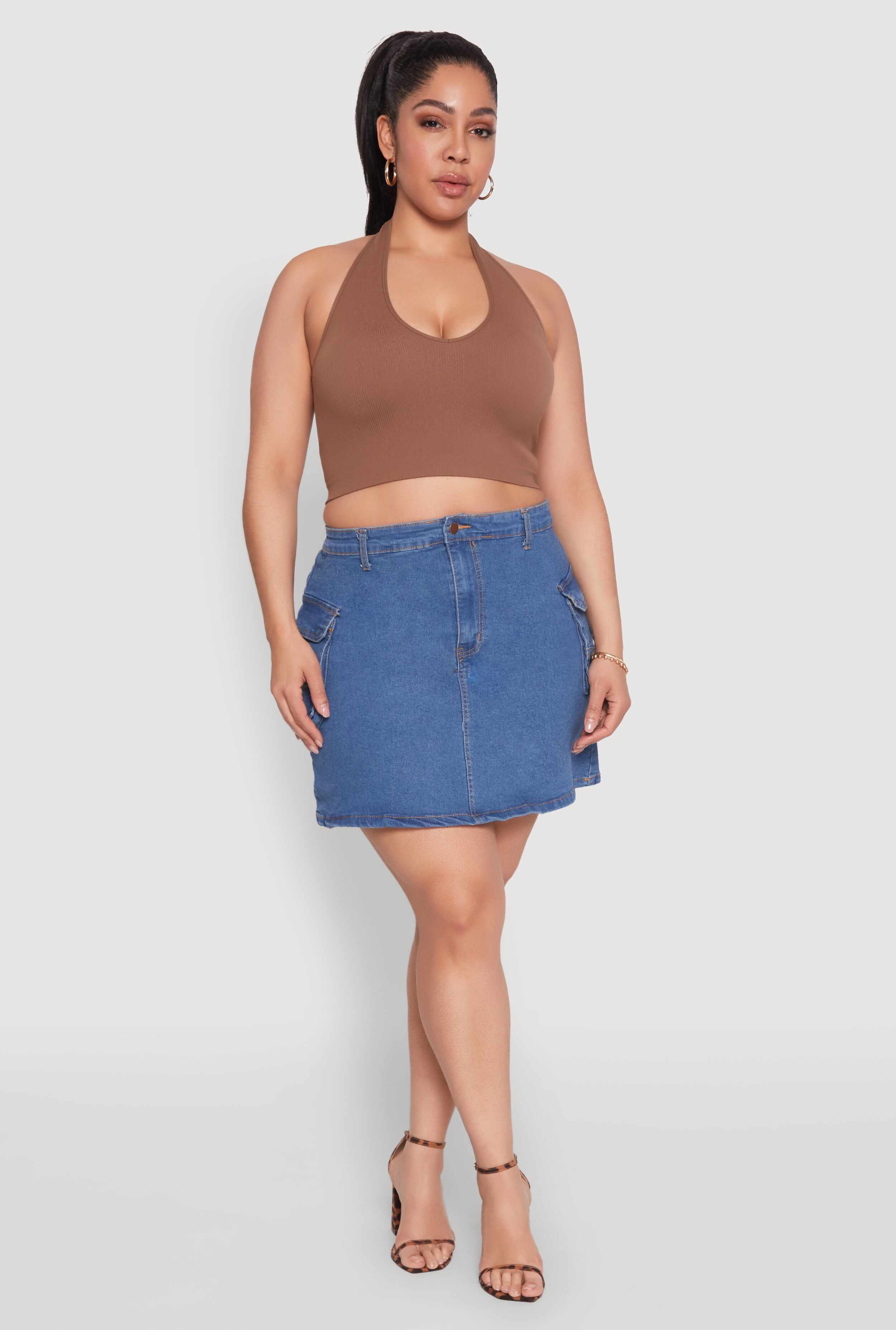 Plus Size Daisy Denim Cargo Skirt