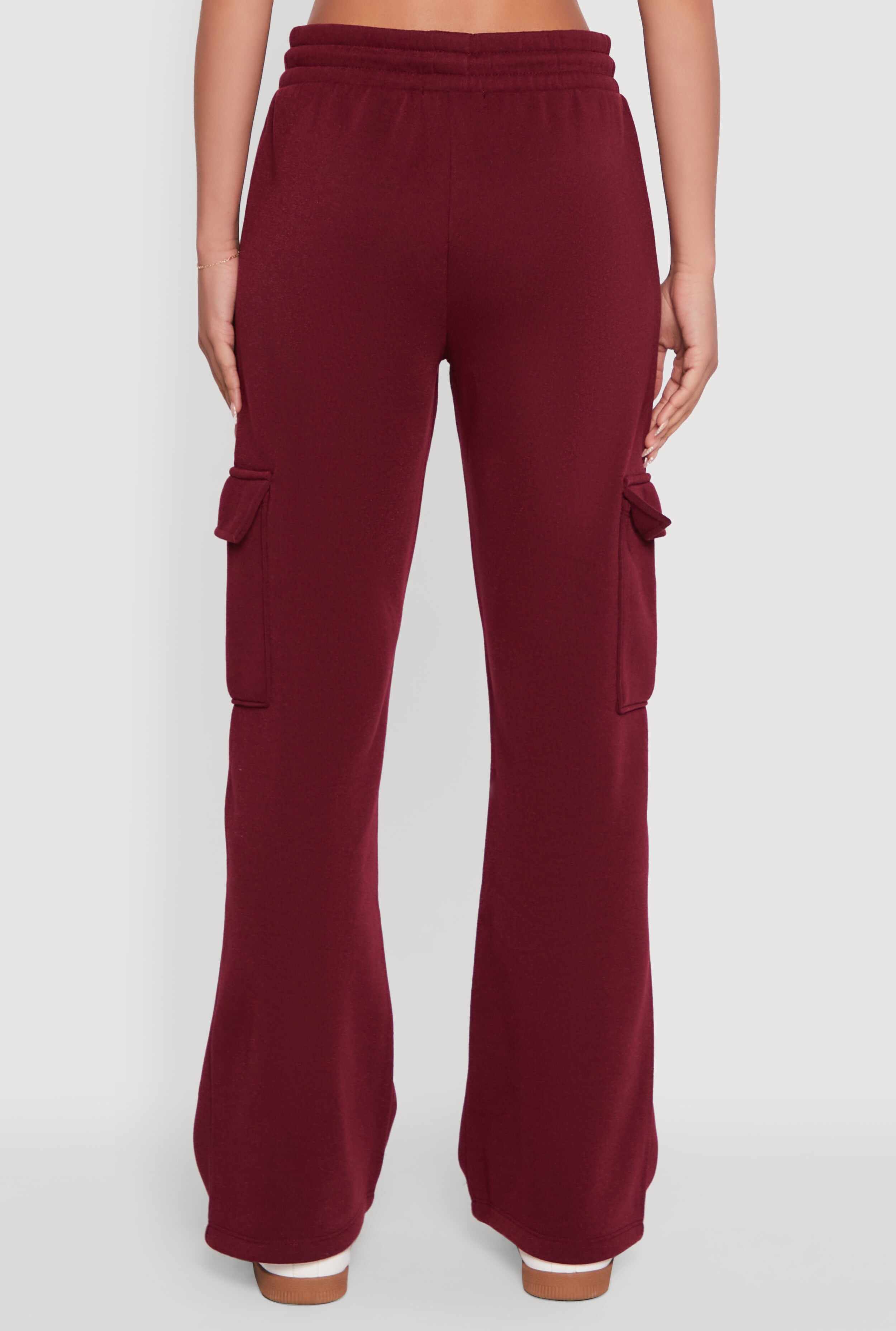 Wide Leg Fleece Sweatpants with Cargo Pockets