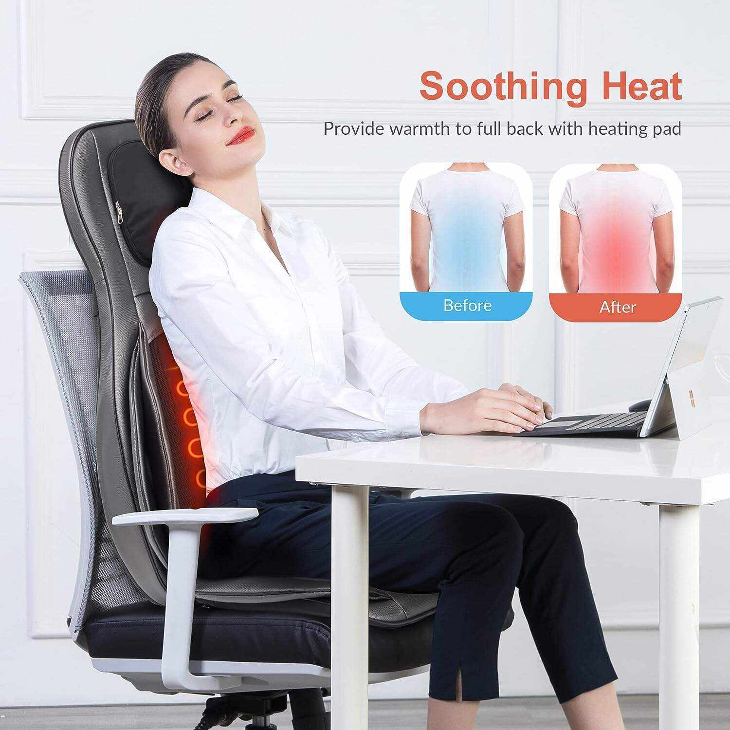 COMFIER Shiatsu Neck Back Massager with Heat and Compression, App Control 2D or 3D Deep Tissue Kneading Massage Chair Pad, Chair Massager for Full Body Pain Relief, Ideal Gifts,Grey