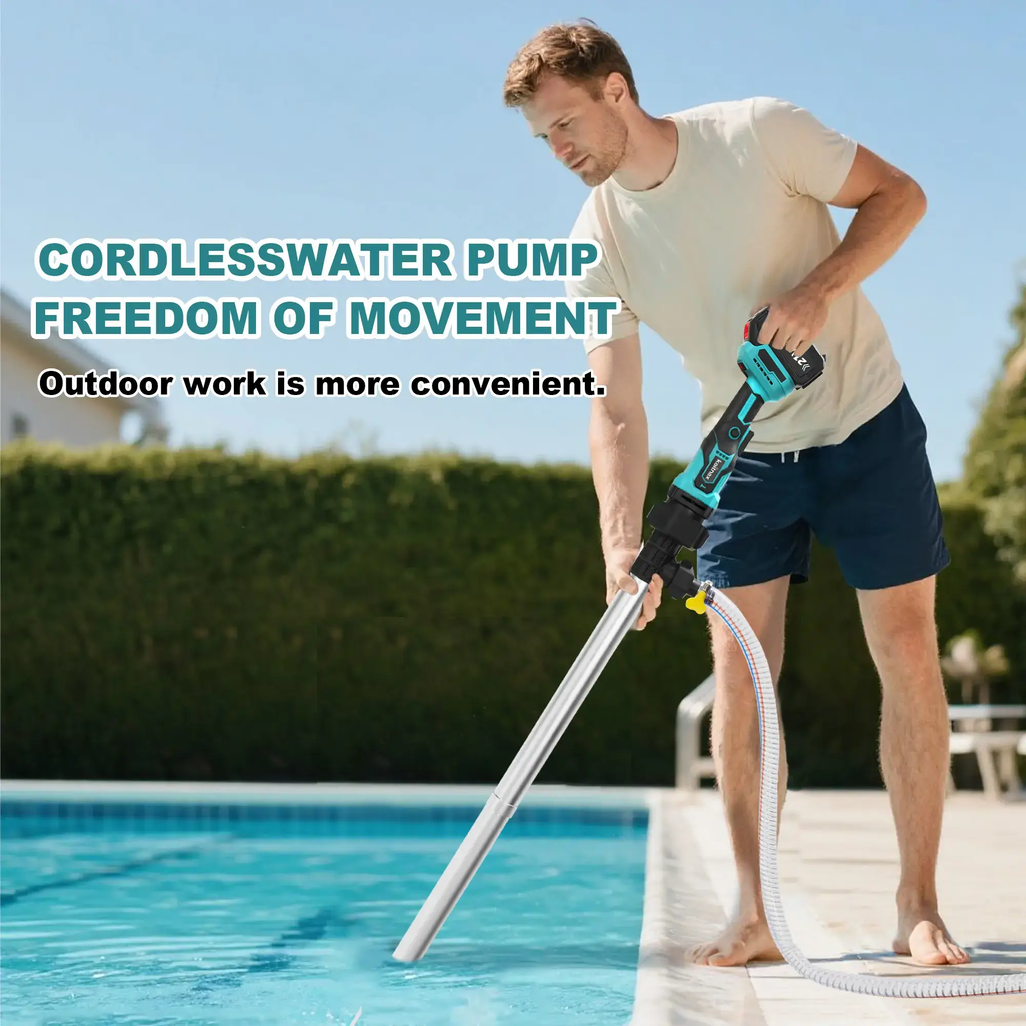 Cordless Stick Water Transfer Pump, with 4000mAh 21V Battery & Charger, 720GPH, 32FT Head, Handheld Portable Utility Sump Pump Kit with 3/4