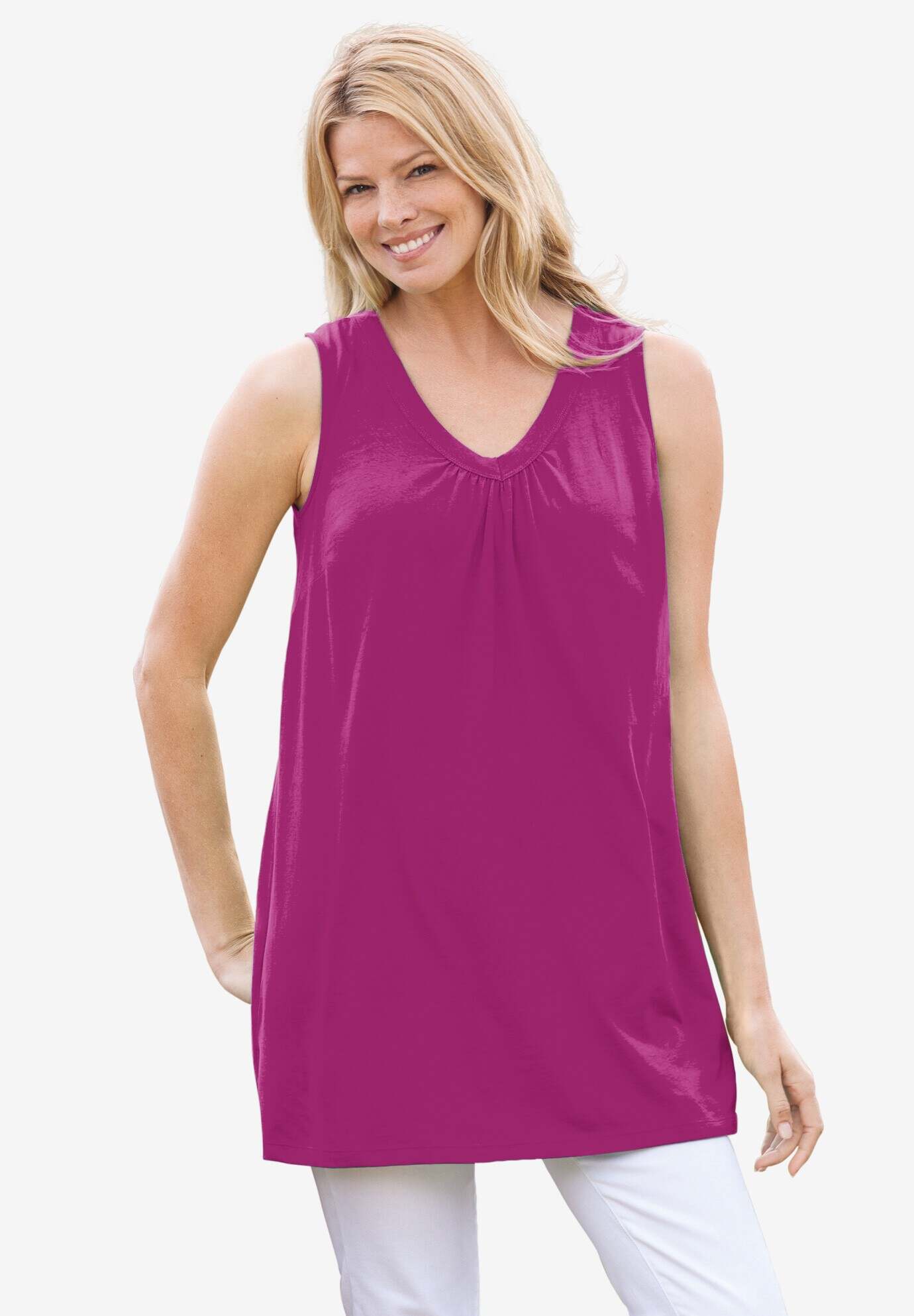 Perfect Sleeveless Shirred V-Neck Tunic