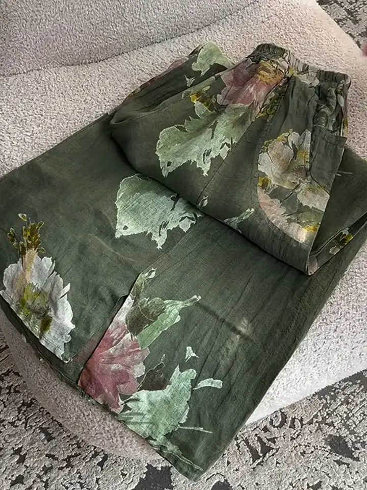 🔥Summer Arrivals🌟Women's Vintage Floral Print Casual Cotton and Linen Pants