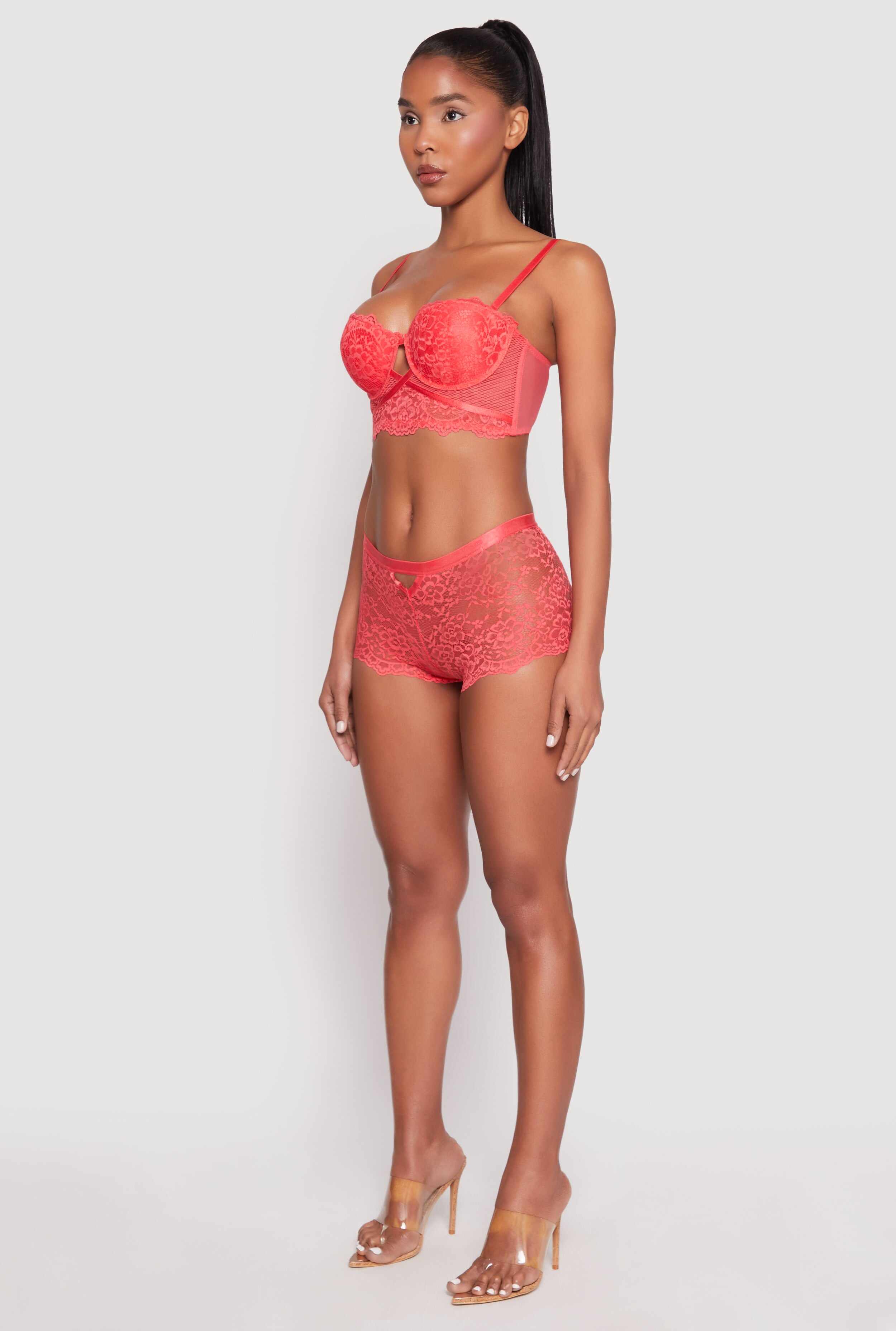 Floral Lace Caged Front Boyshort Panty