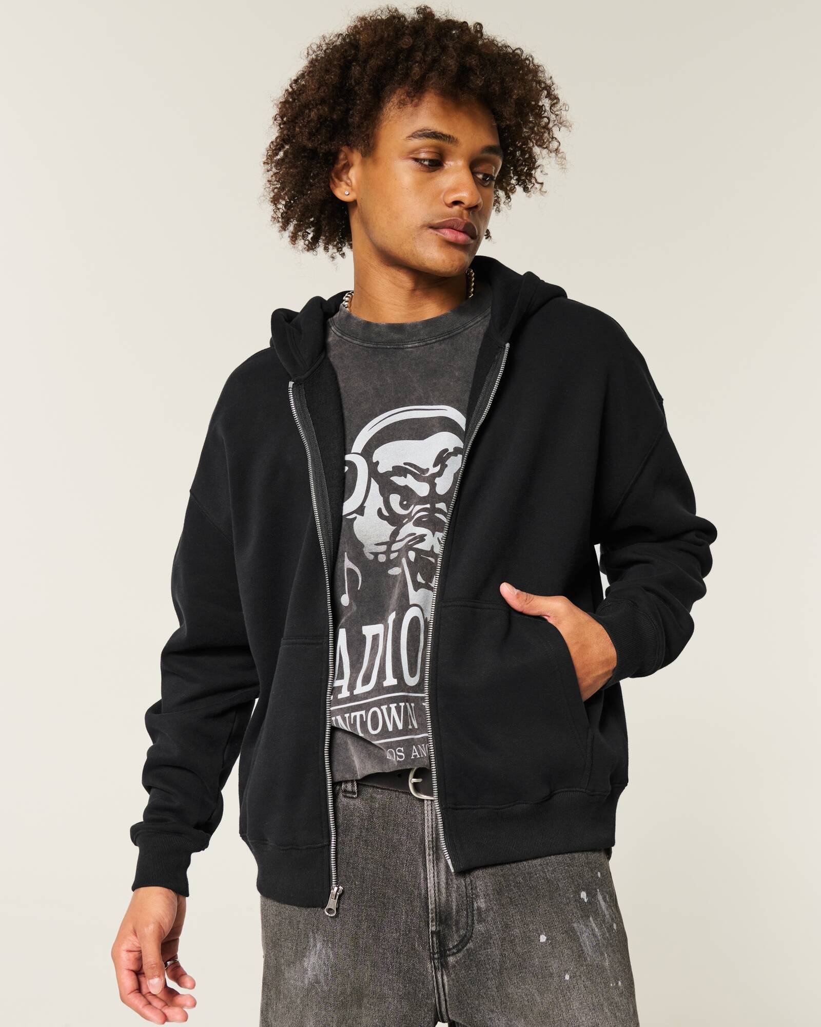 Boxy Camo Zip-Up Hoodie