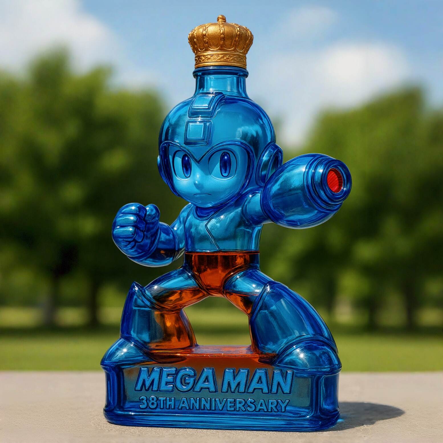 Mega Man 38th Anniversary Whiskey Bottle
