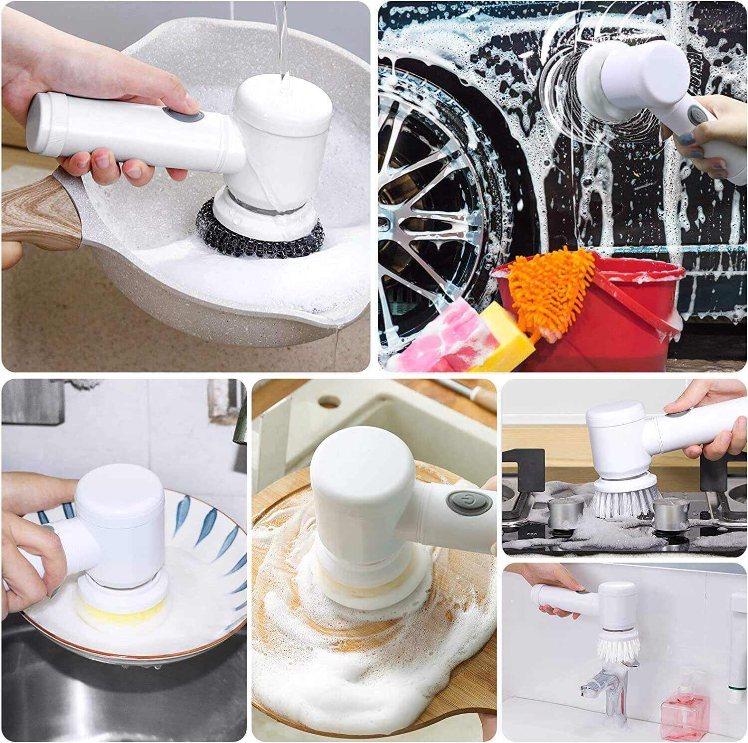 Electric Spin Scrubber Electric Cleaning Brush Cordless Power Scrubber with 5 Replaceable Brush Heads Handheld Power Shower Scrubber for Bathtub, Floor, Wall, Tile, Toilet, Window, Sink