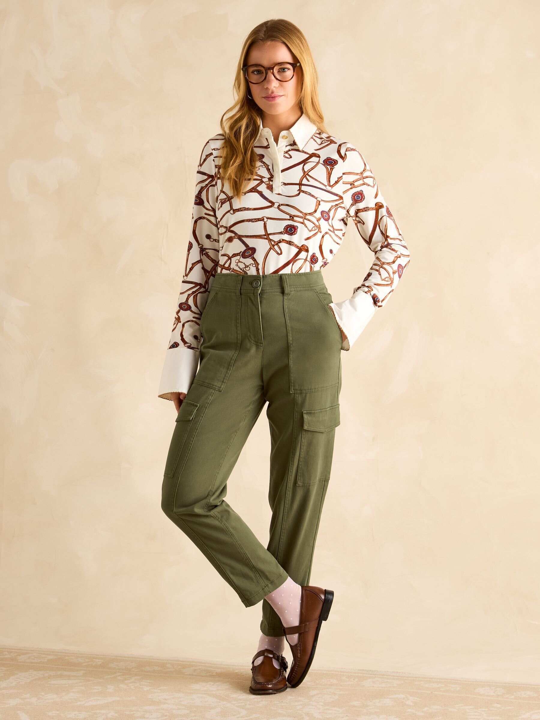 Khaki Green Tapered Leg Cargo Trousers