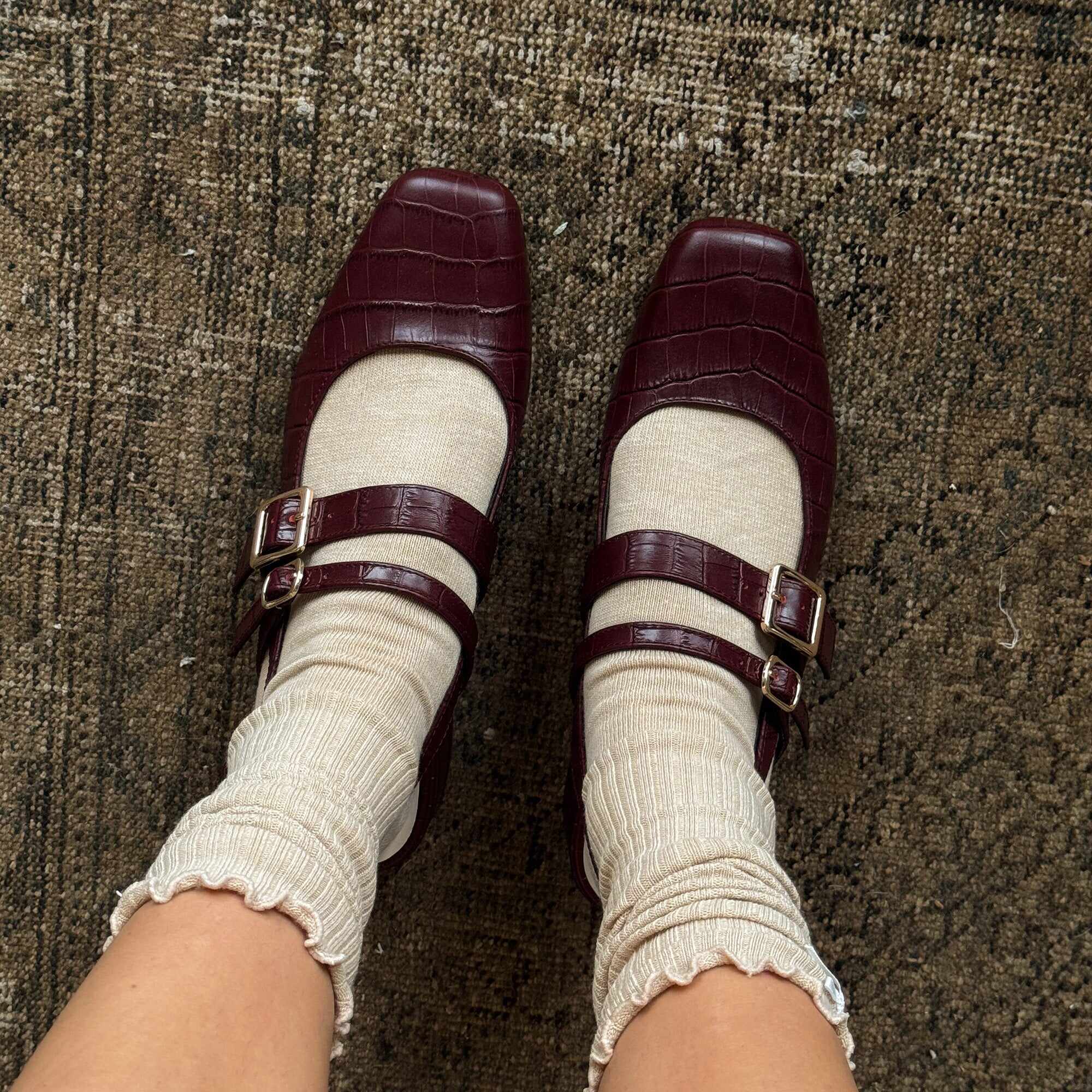 PATZY HEELS OXBLOOD EMBOSSED LEATHER