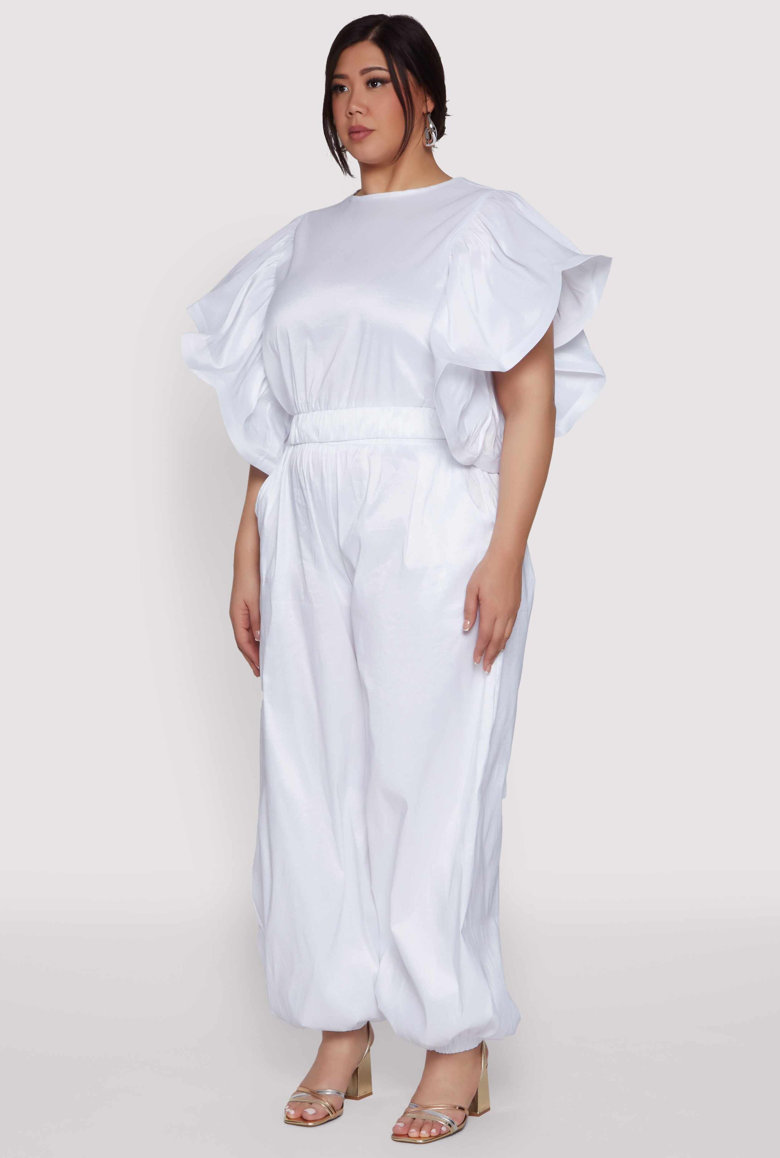 Plus Size Flutter Sleeve Crop Top