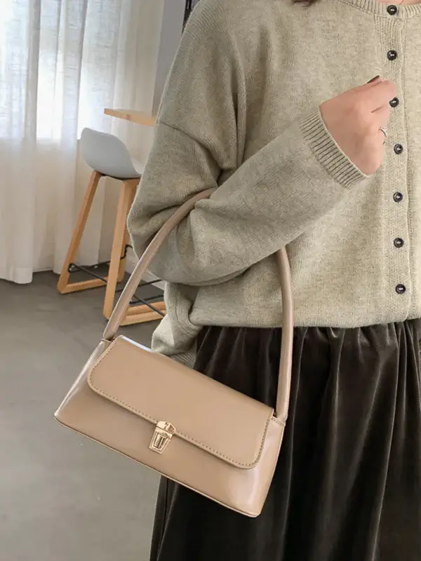 Minimalist Lock-Detail Leather Shoulder Bag