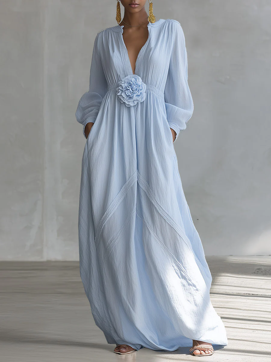 🔥Summer Arrivals🌟Elegant Three-dimensional Floral Cotton And Linen Maxi Dress