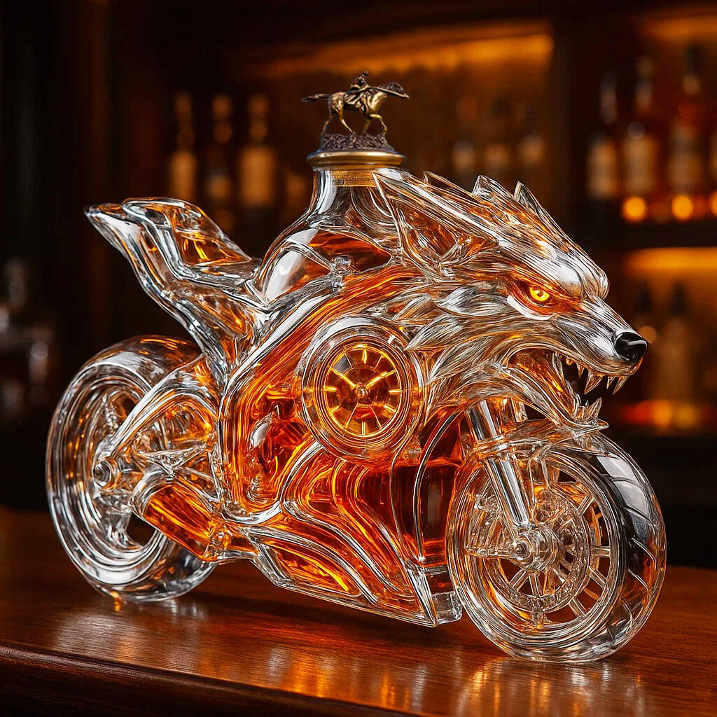 Arctic Wolf Motorcycle Whiskey Bottle