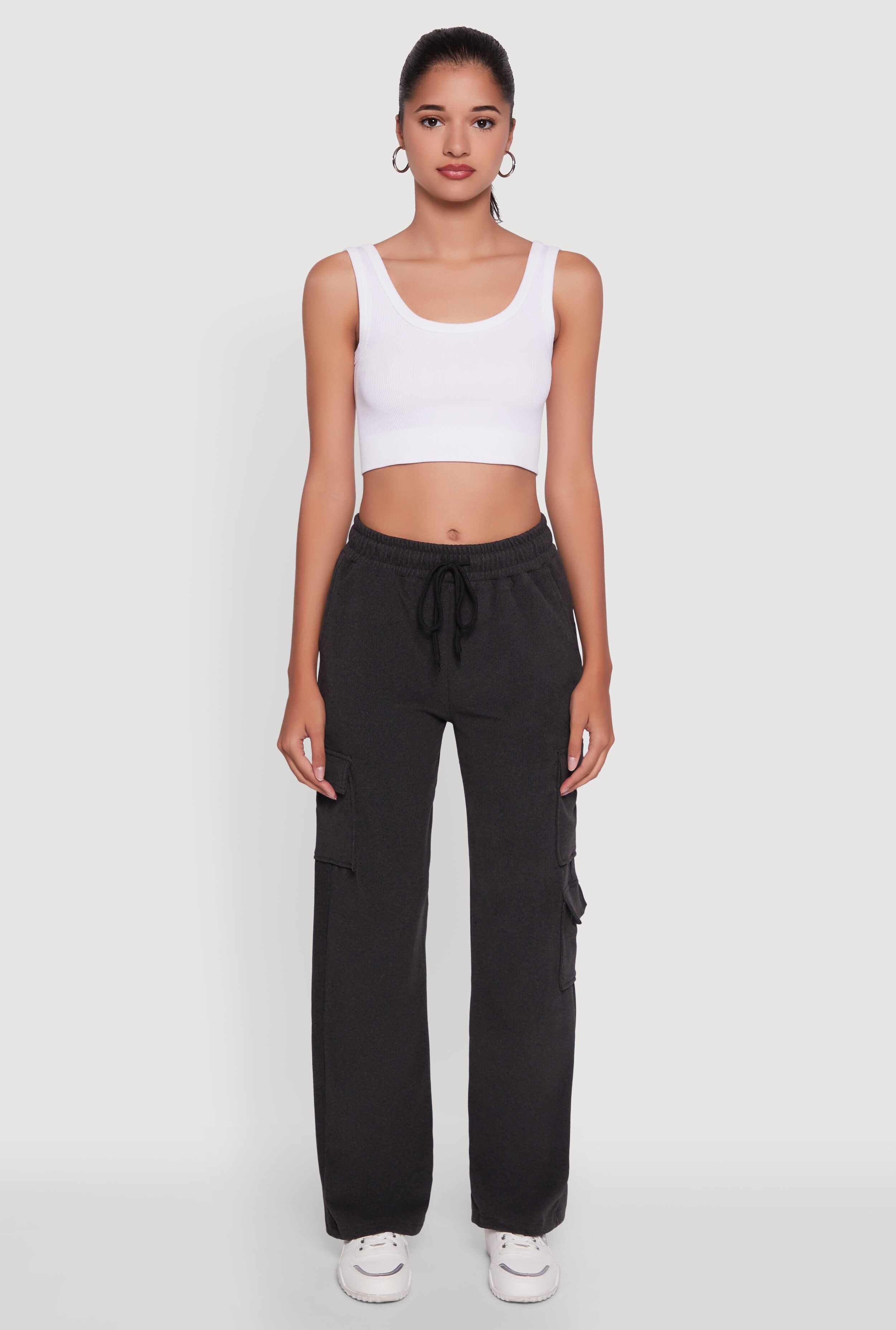 Marled High Waisted Wide Leg Cargo Pocket Sweatpants