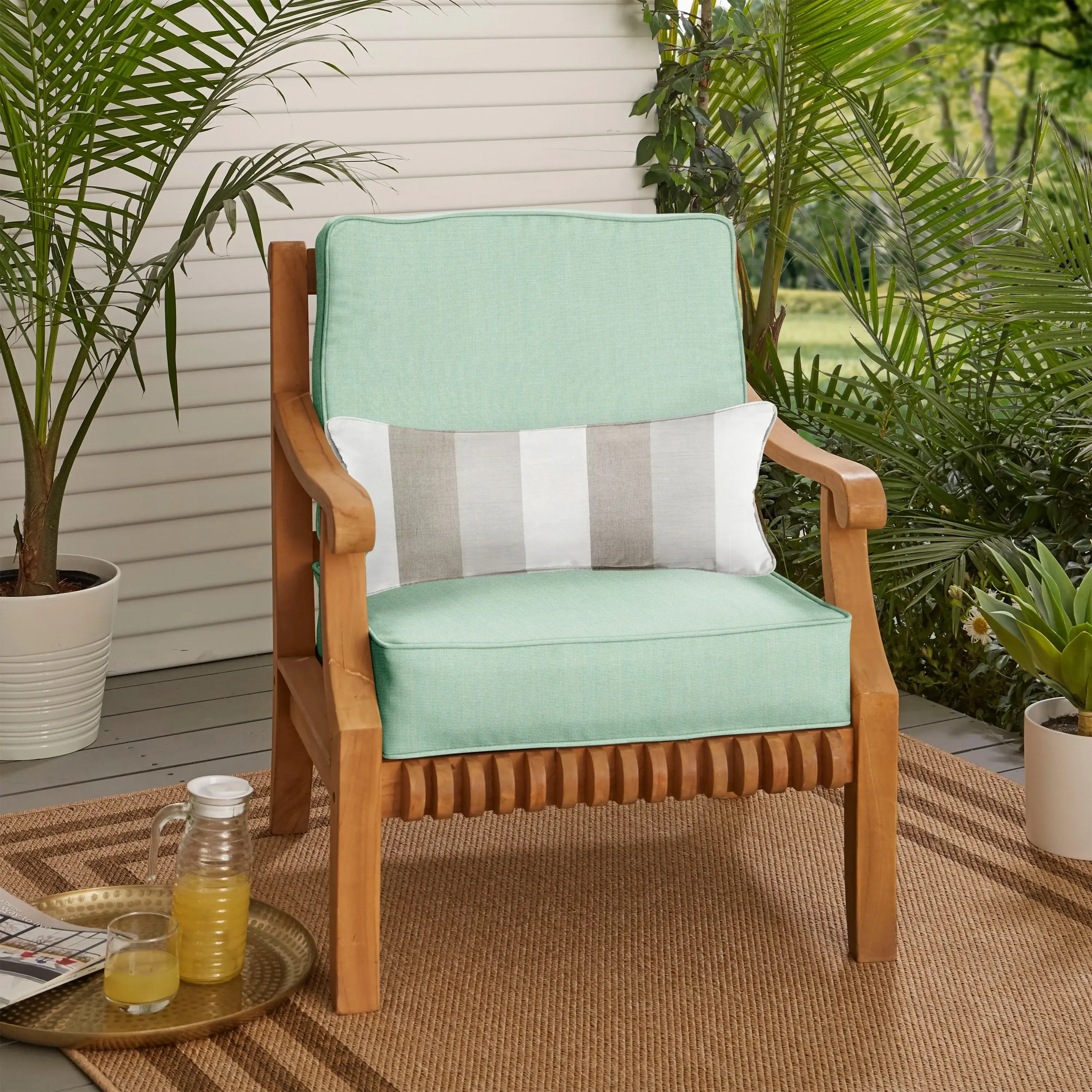 Sorra Home Oakley Sunbrella Solid Indoor/ Outdoor Corded Chair Cushion Set and Lumbar Pillow