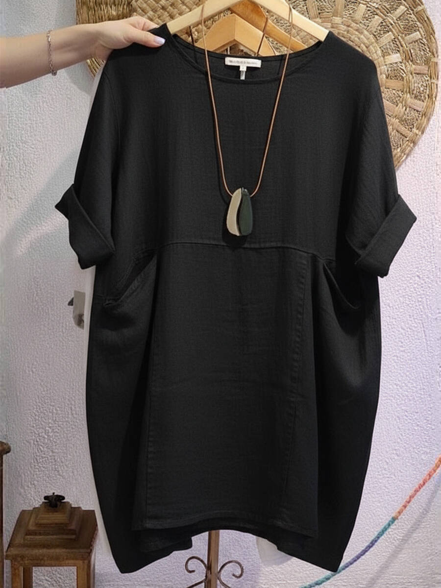 🔥Summer Arrivals🌟Women's Linen And Cotton Round-neck Dress