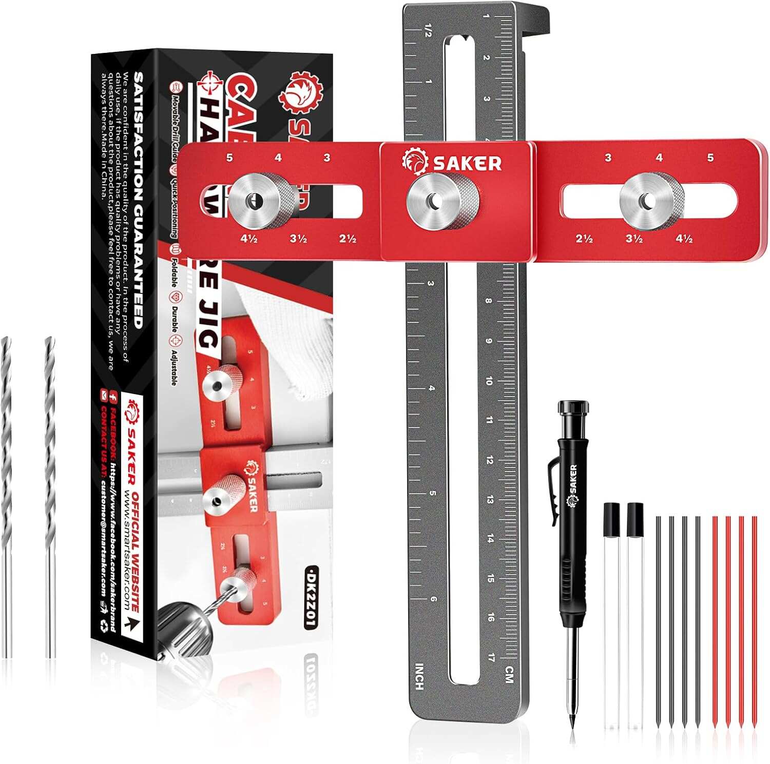 Saker Cabinet Hardware Doweling Jig - Cabinet Handle Template Tool for Knobs and Pull - Adjustable Self Centering Punch Locator Precise Woodworking Drill Guide (6.5