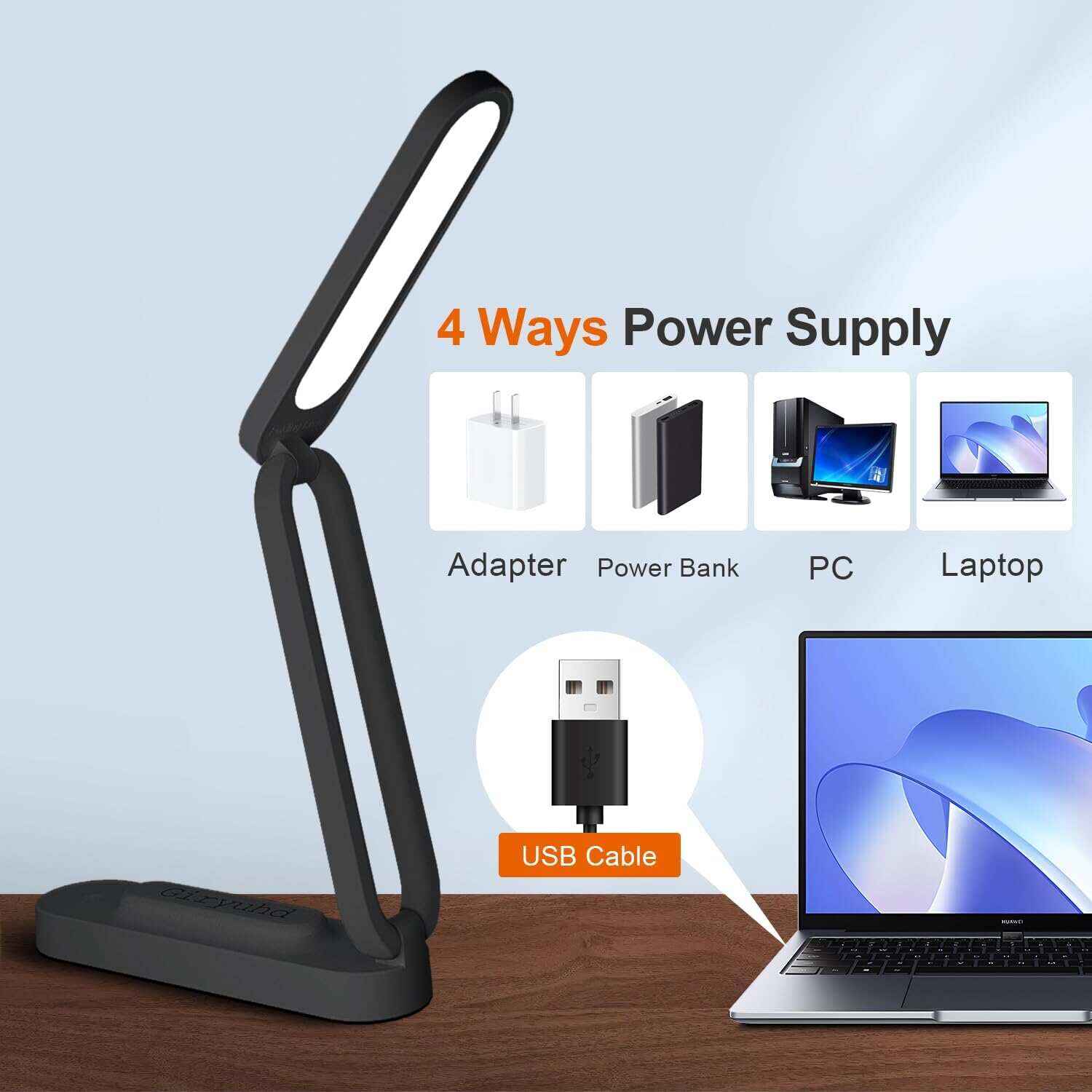 LED Desk Lamp for Office Home & Battery Operated Lamp Rechargeable Lamp Foldable & Portable Light, LED Desk Light Strip, 3 Brightness Dimmable Small Desk Lamp Wireless Reading Lamp