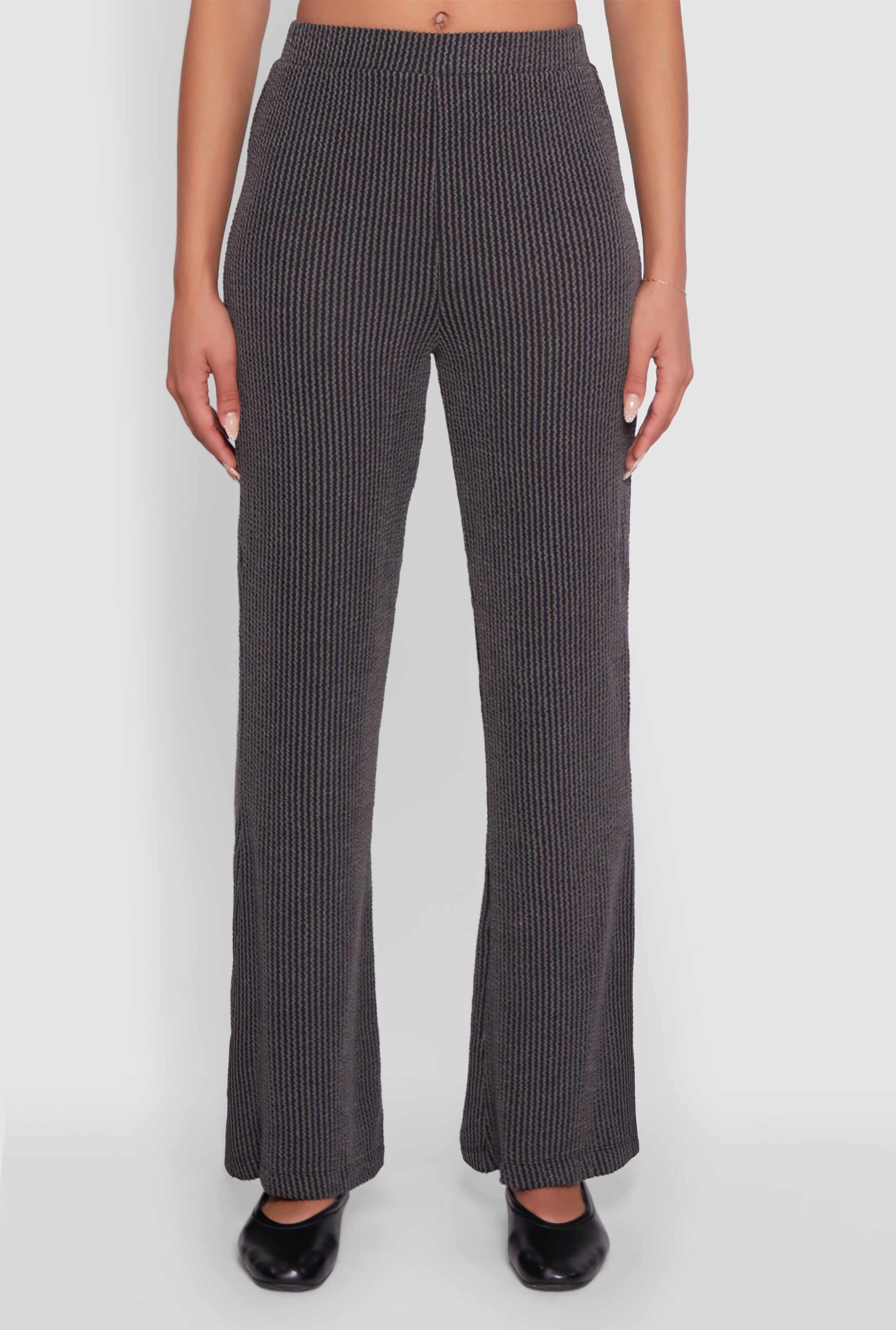 Shadow Stripe Rib Knit Pull On Flare Pants