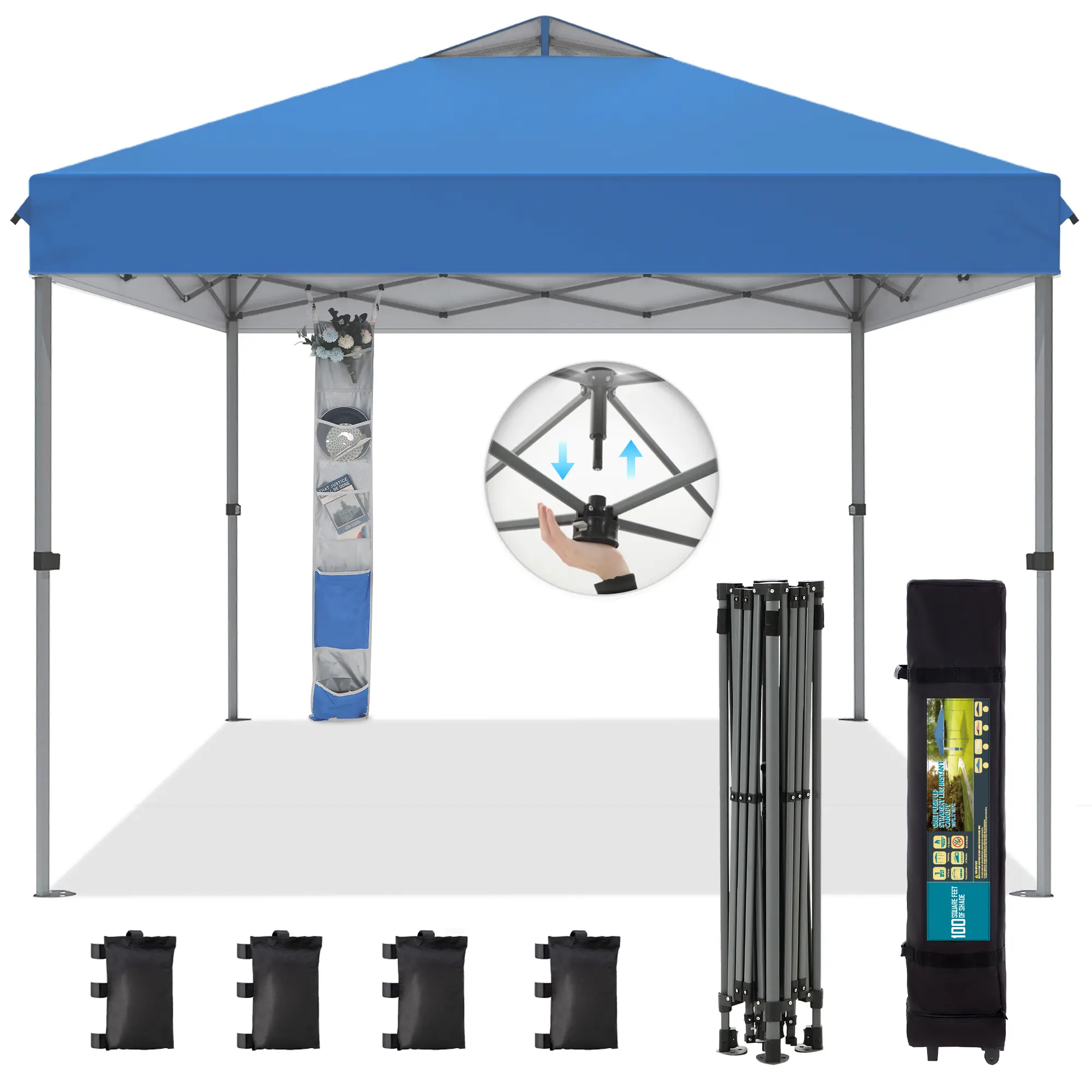 [Waterproof & UV-Resistant] 10x10ft Pop-up Canopy Tent, Instant Portable Canopy Tent Outdoor Gazebo, One-Push-To-Lock Outdoor Gazebo with Roller Bag