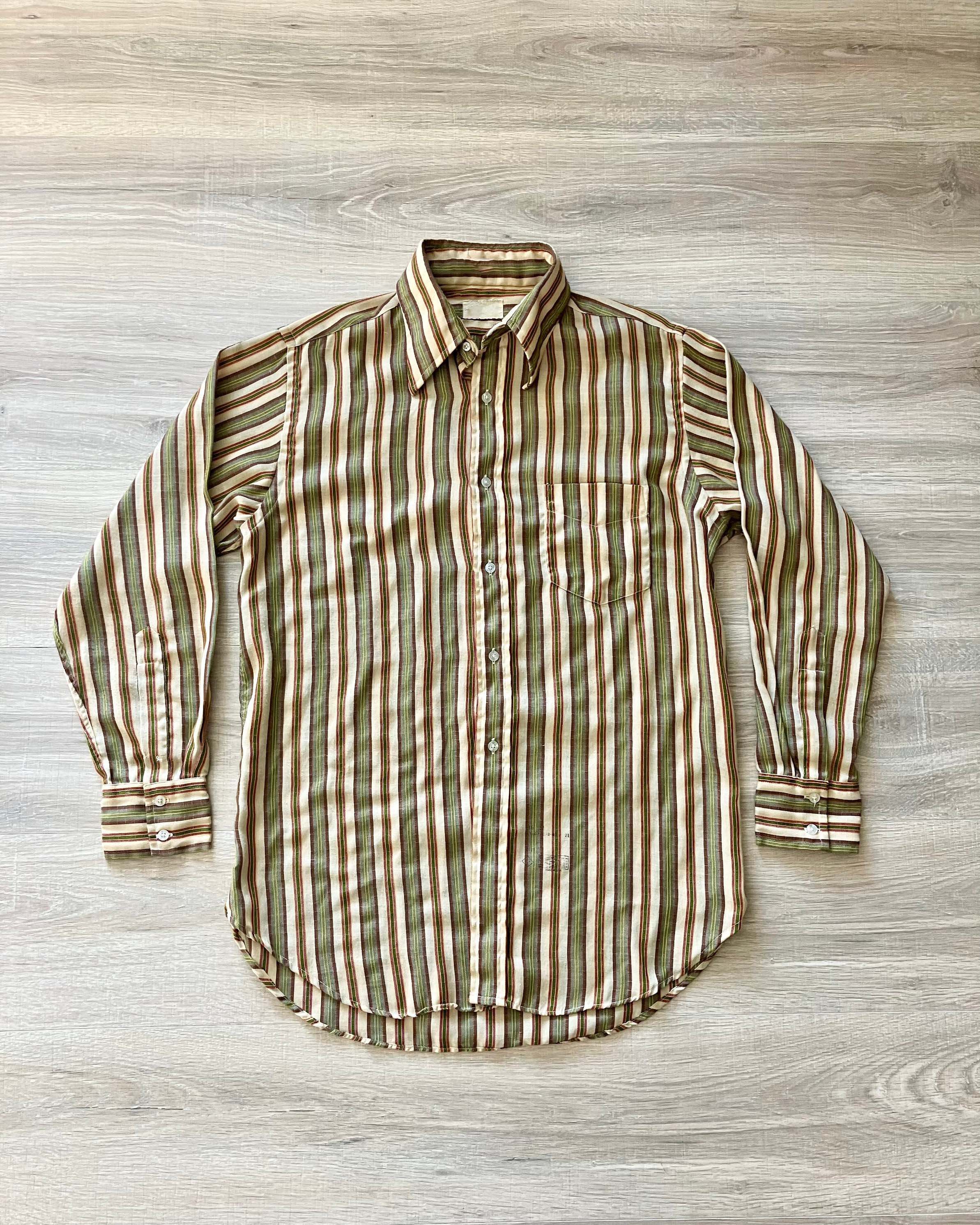 Men's Western Fashion Green and Yellow Striped Long Sleeve Shirt